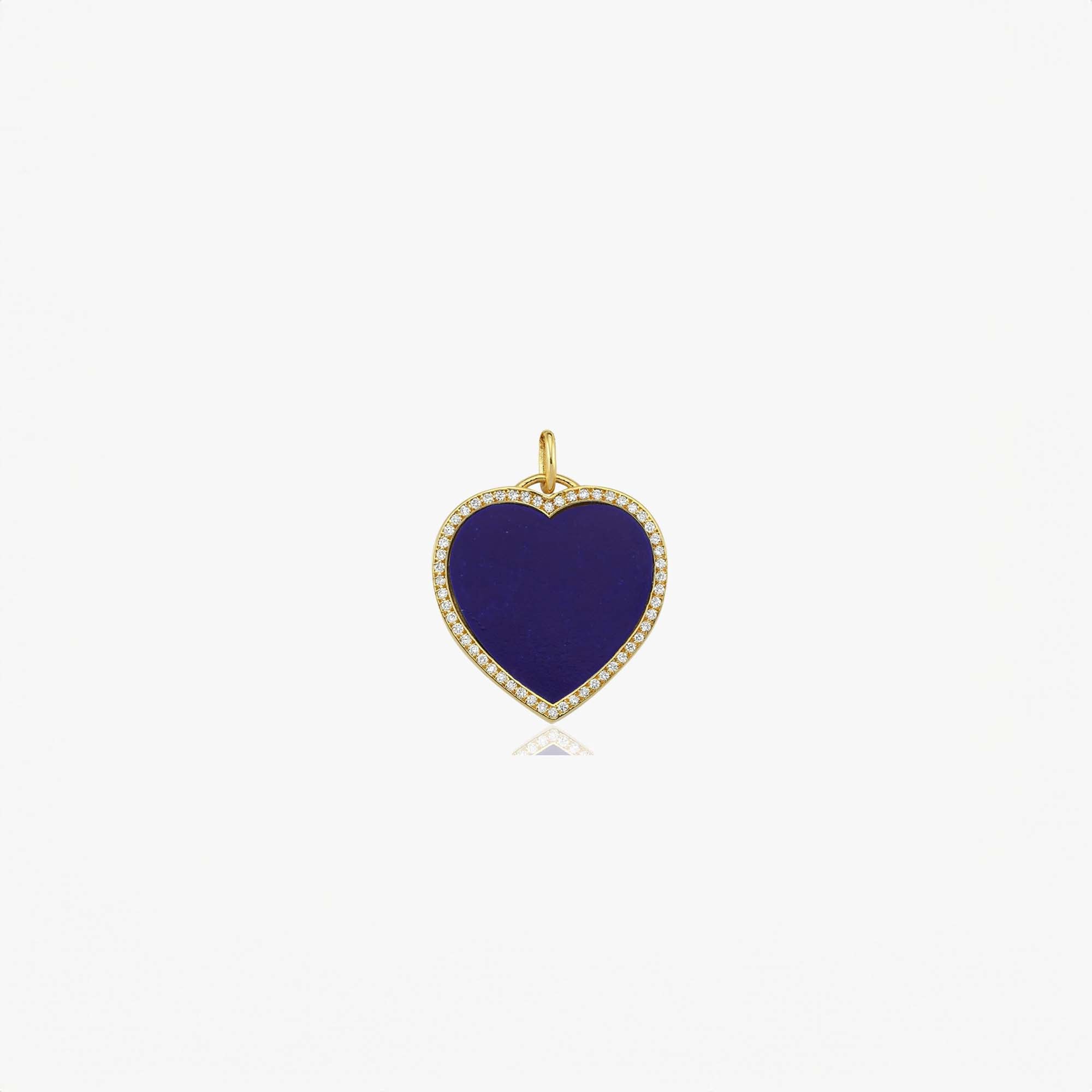 Large Diamond Lapis Heart Pendant in 14K Gold