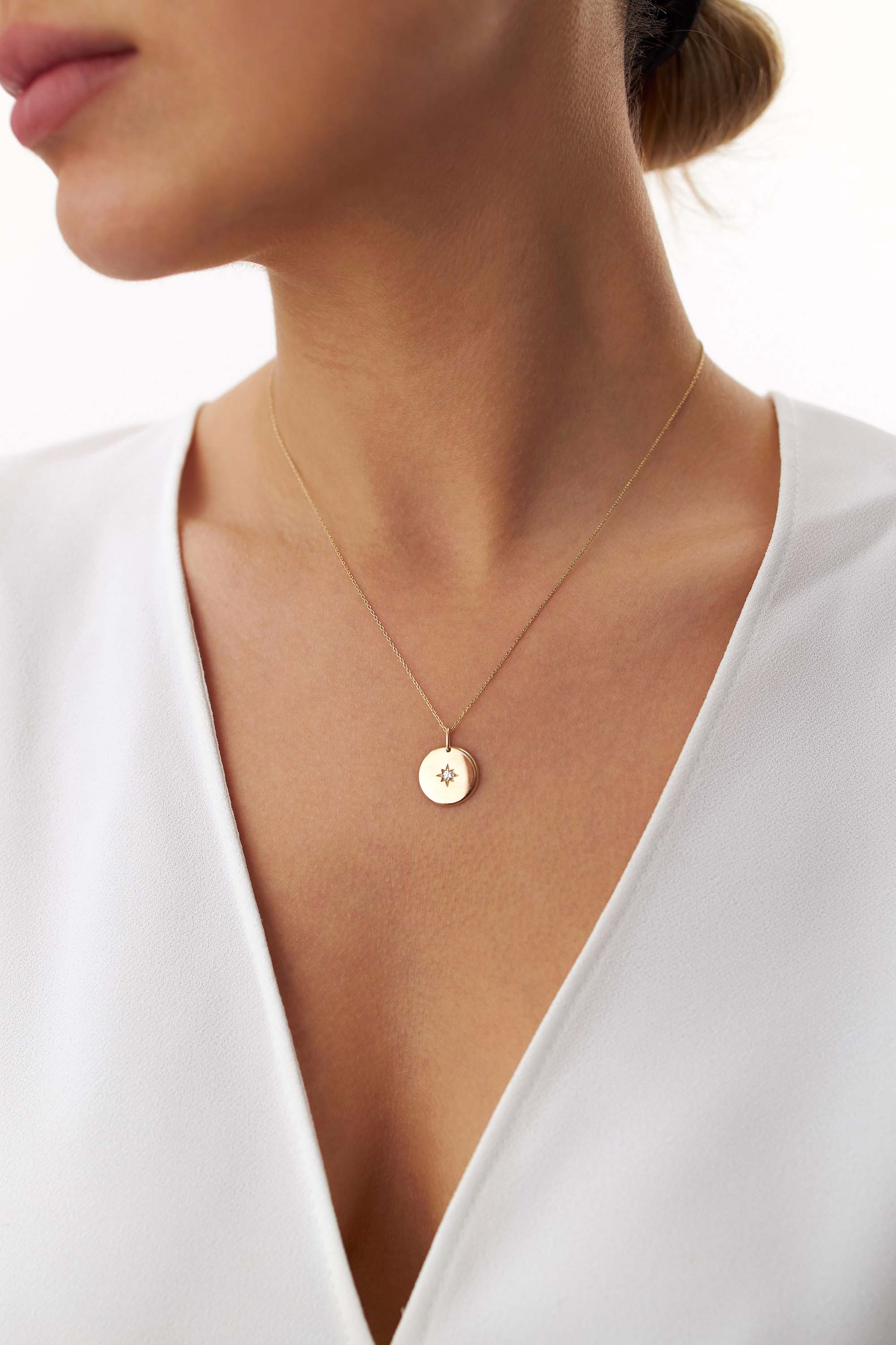 Diamond North Star Pendant in 14K Gold