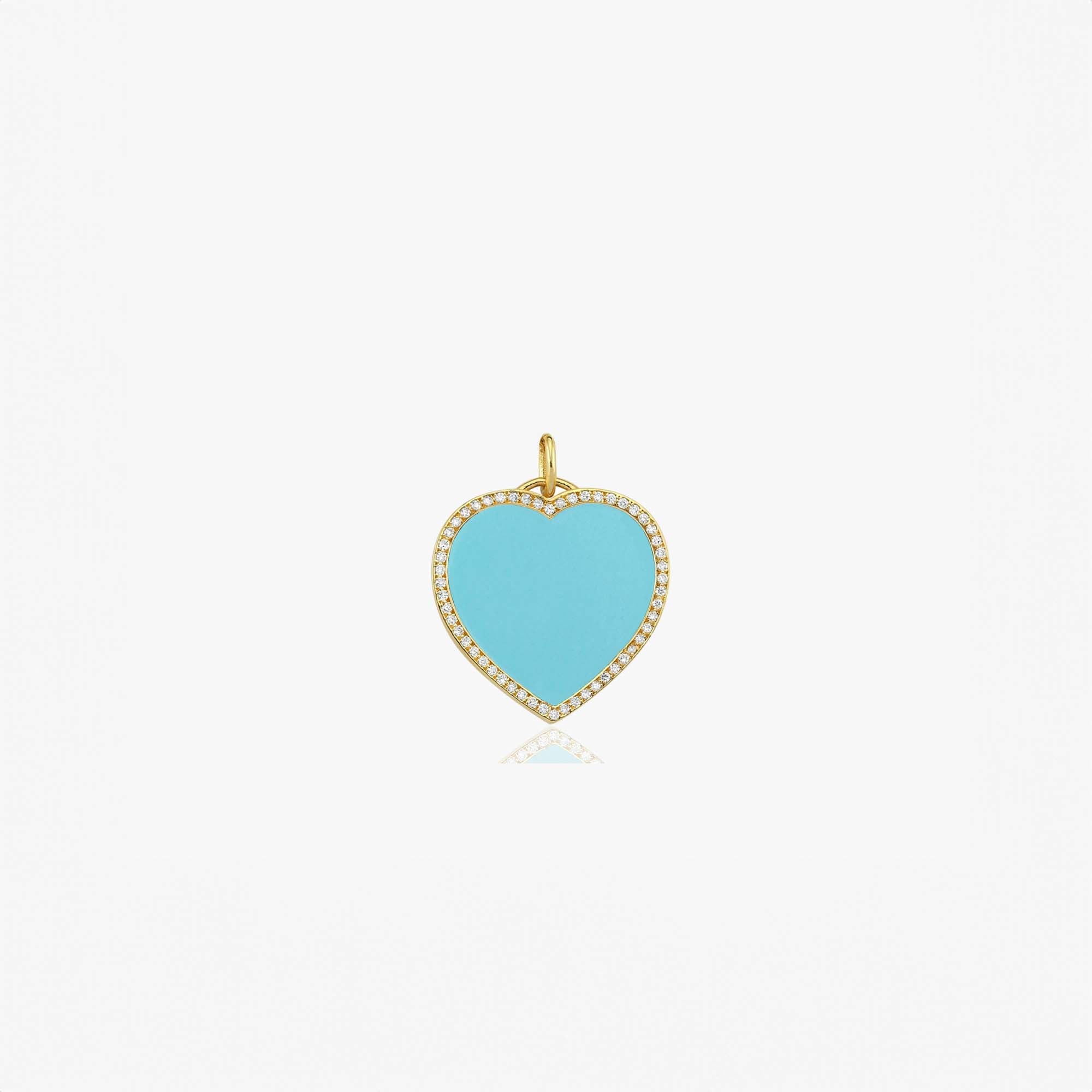 Large Diamond Turquoise Heart Pendant in 14K Gold