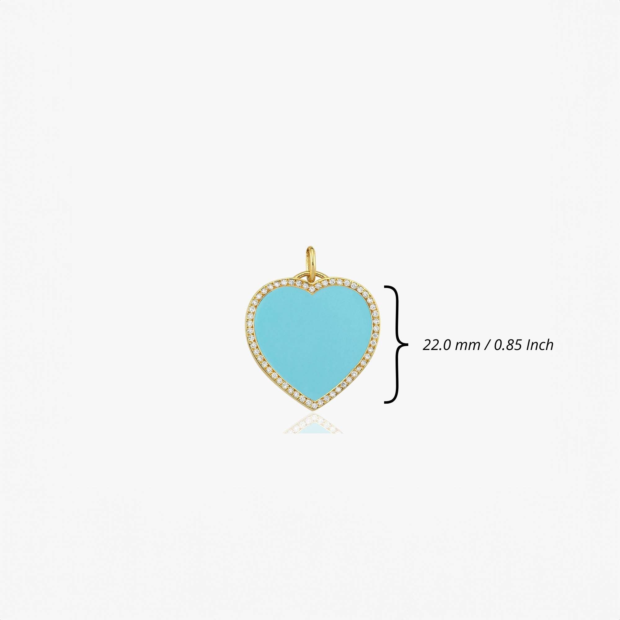 Large Diamond Turquoise Heart Pendant in 14K Gold
