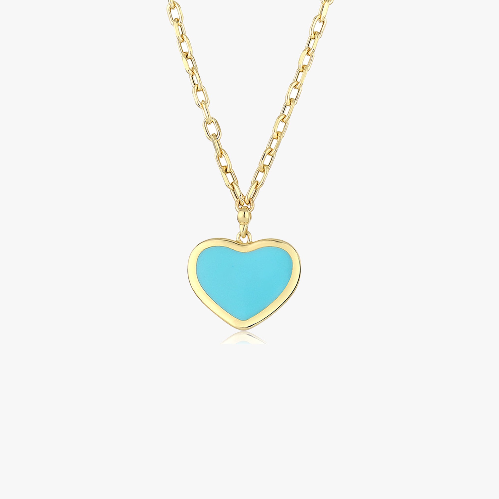 Large Turquoise Heart Necklace in 14K Gold