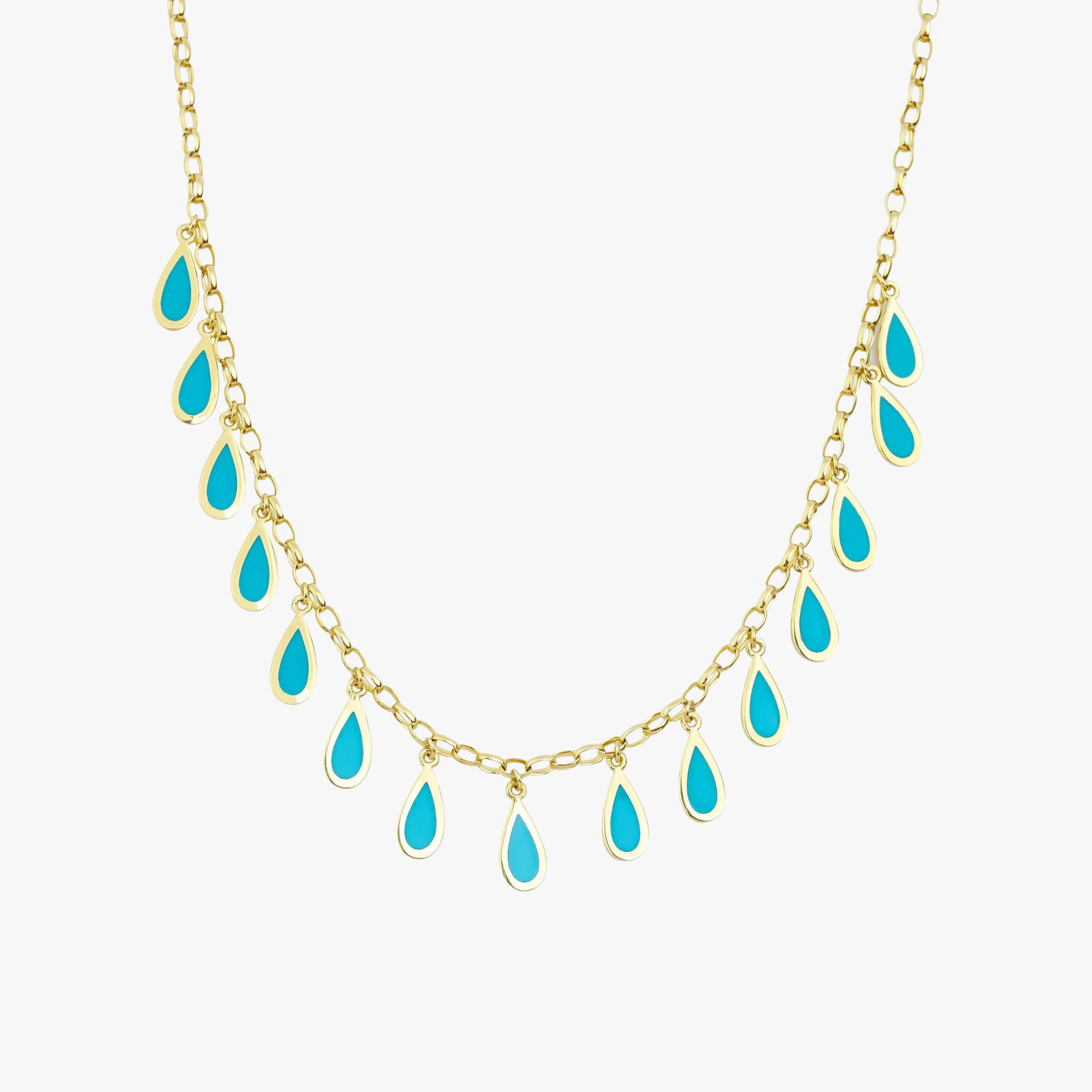Turquoise Raindrop Station Necklace in 14K Gold