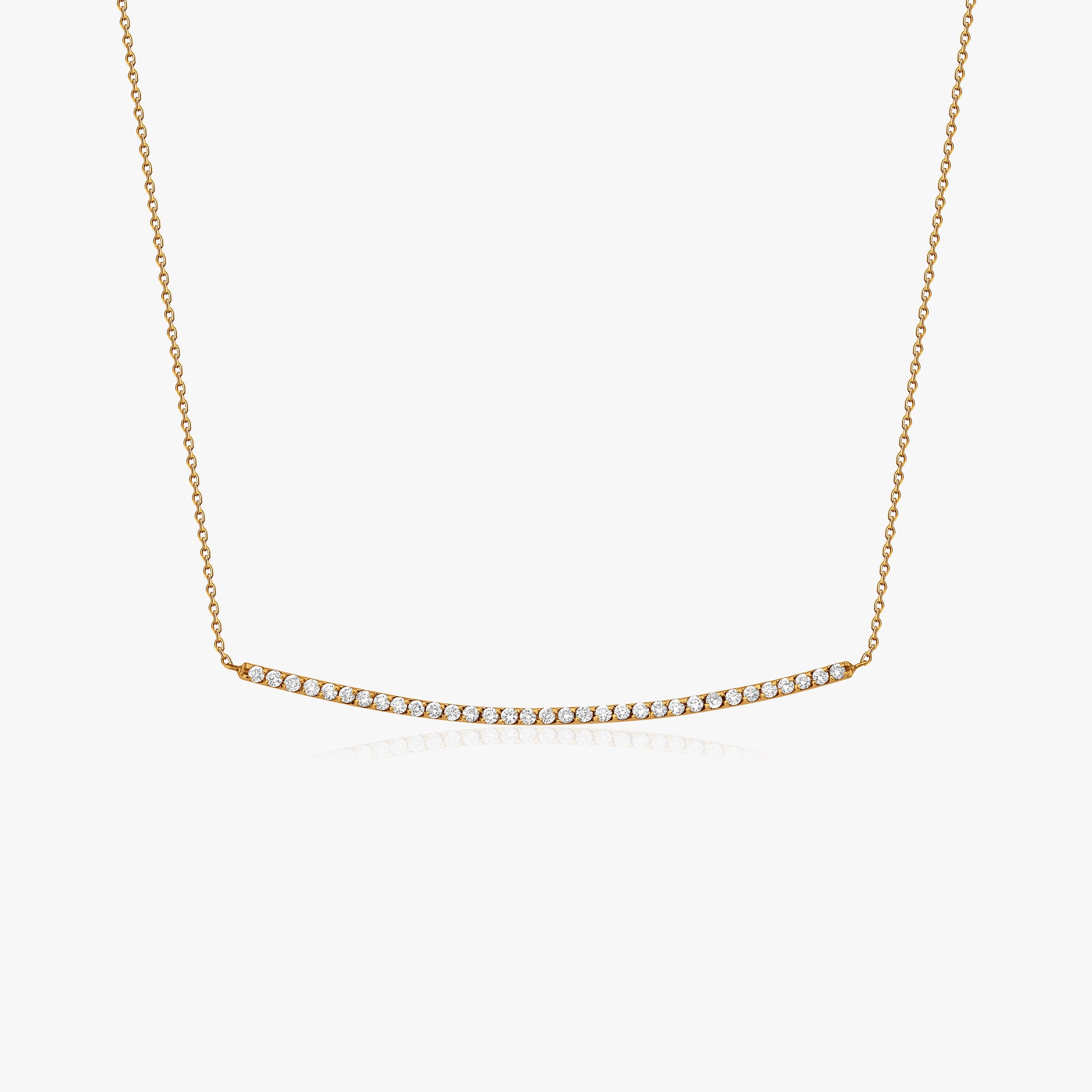 Diamond Long Curved Bar Necklace in 18K Gold