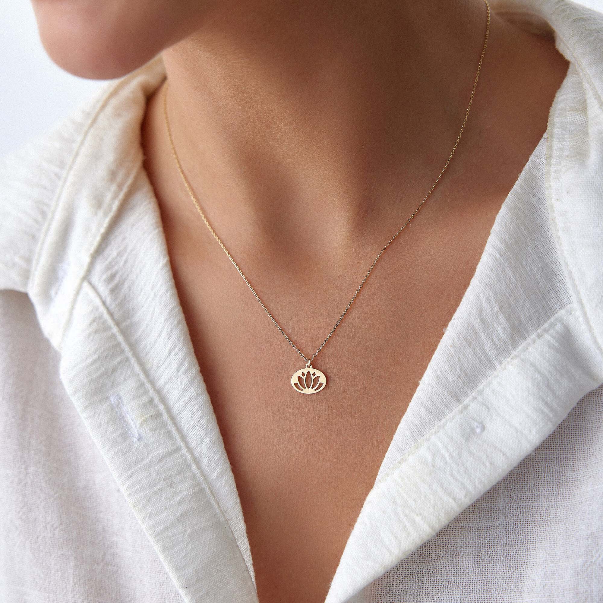 Lotus Print Necklace in 14K Gold