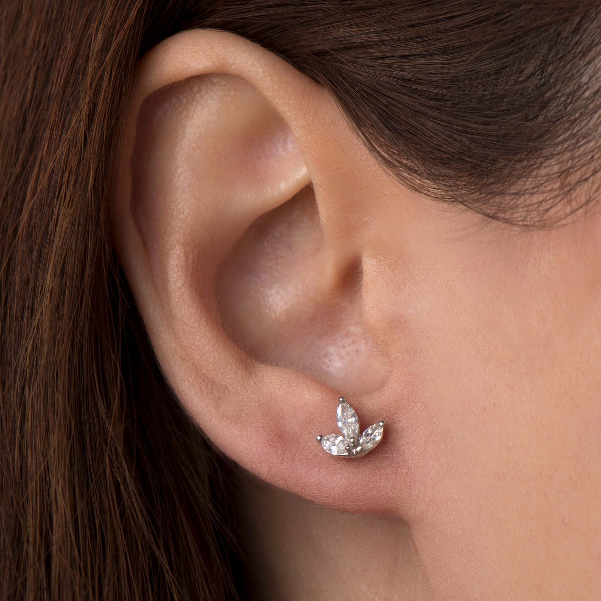 Marquise Cut Diamond Lotus Studs in 14K Gold