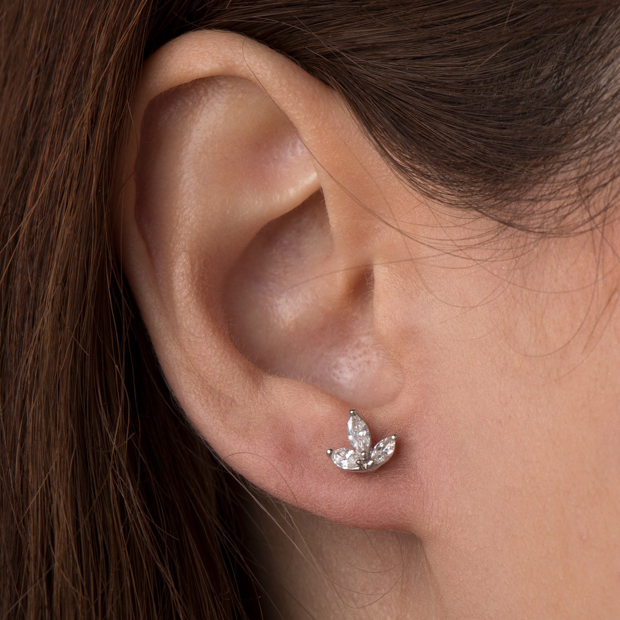 Marquise Cut Diamond Lotus Studs in 14K Gold