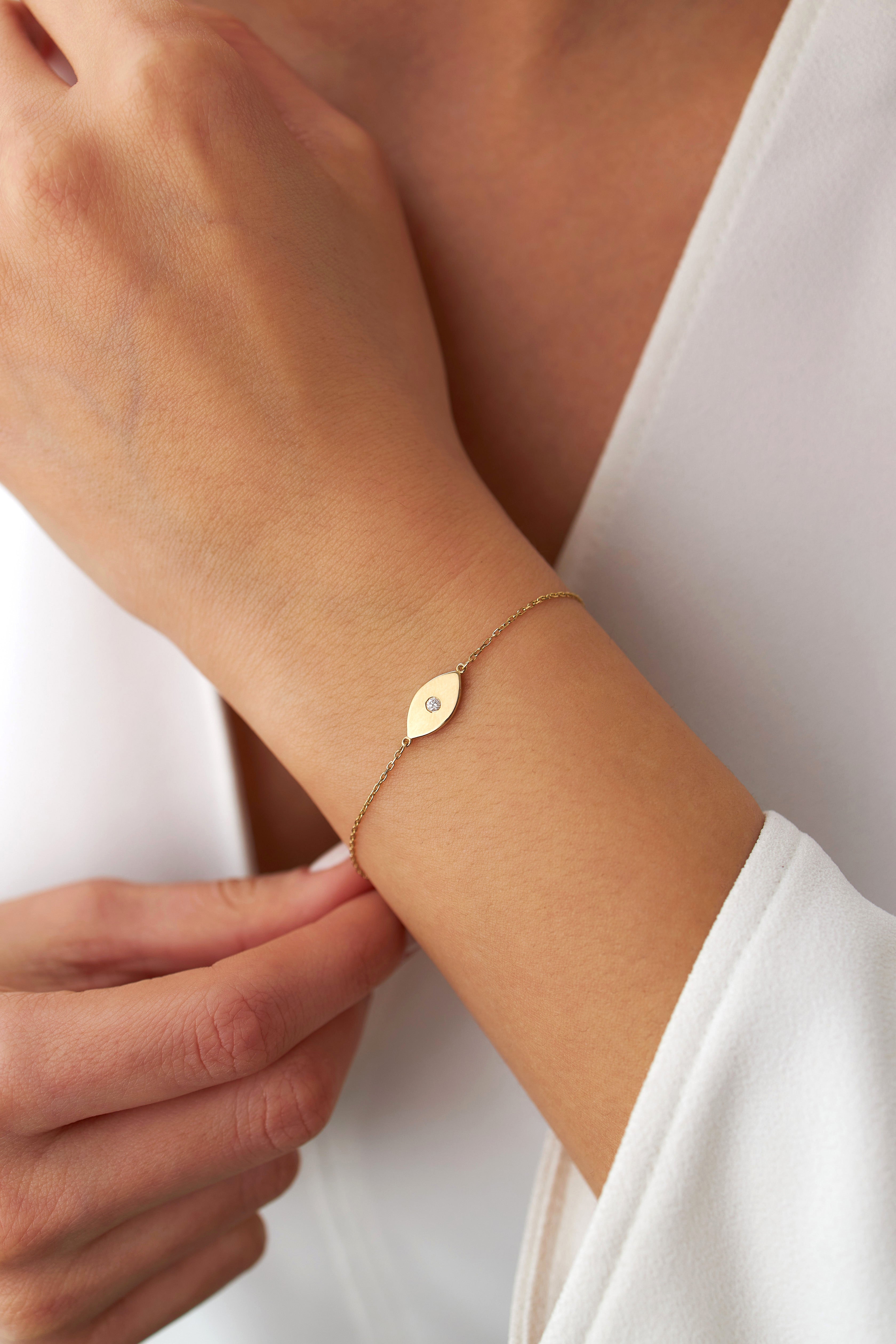 Diamond Evil Eye Bracelet in 14K Gold
