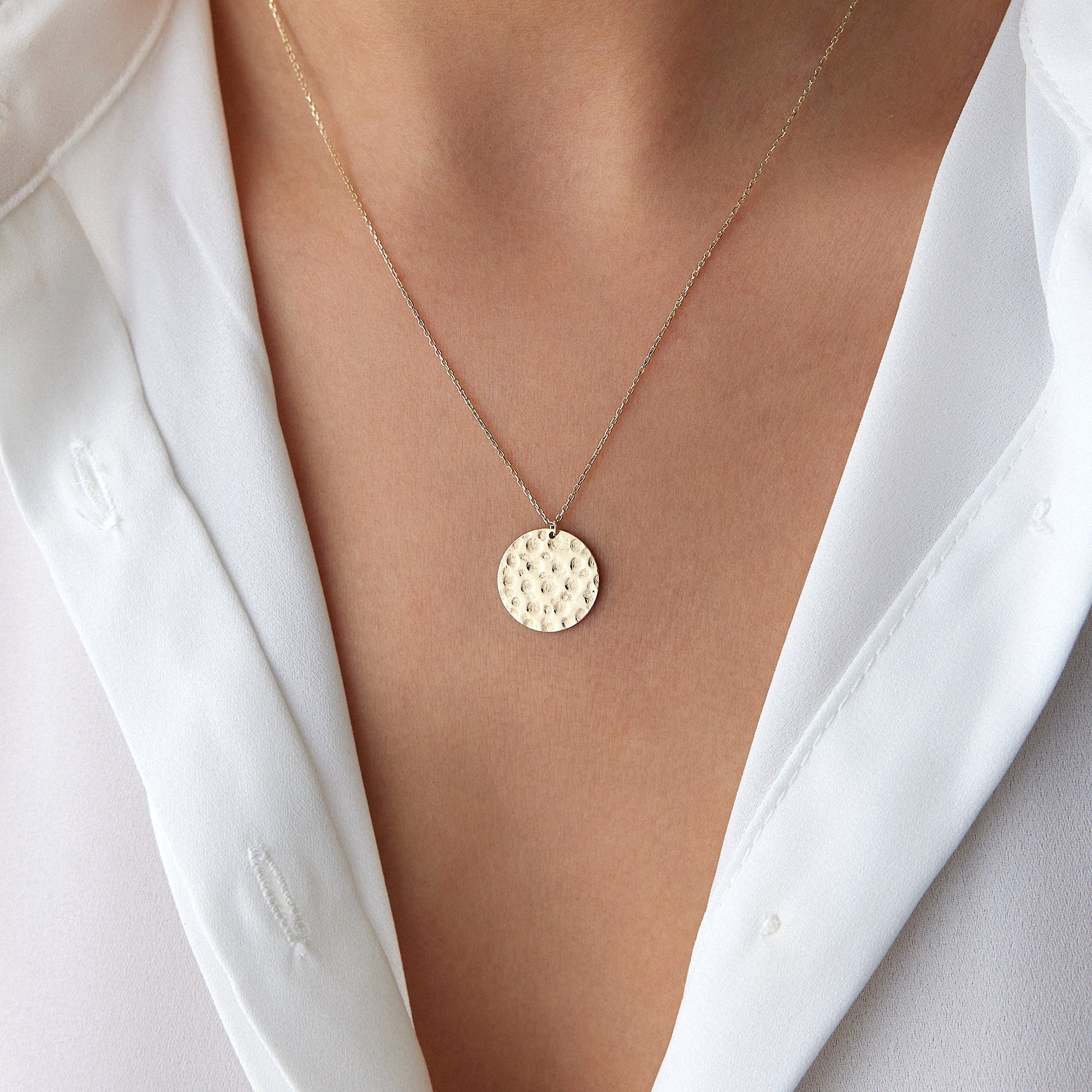 Hand Hammered Gold Disc Necklace
