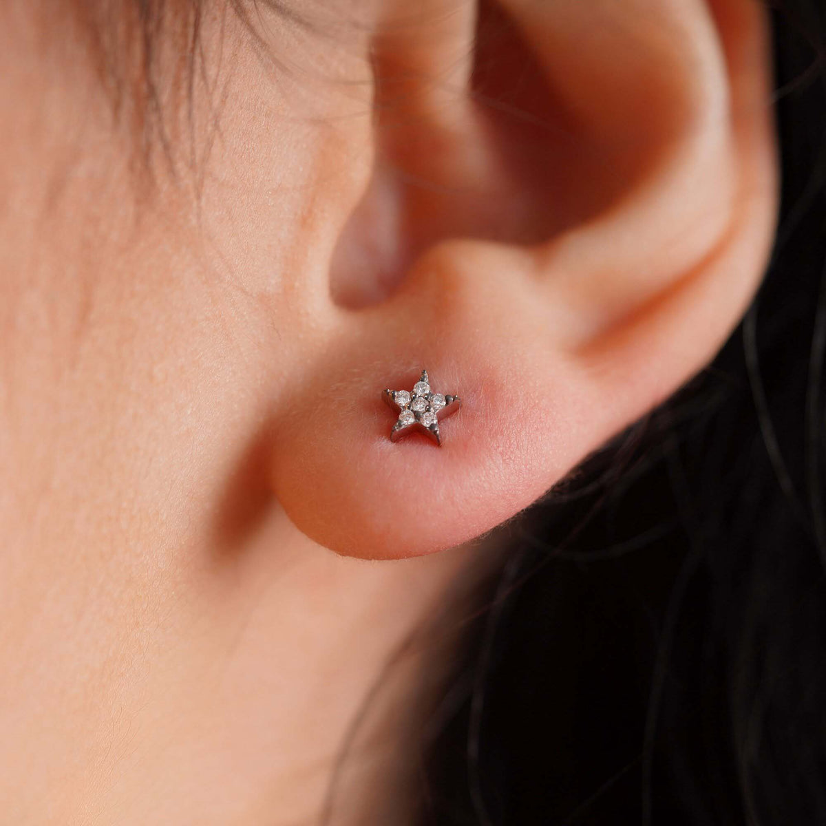 Mini Diamond Star Studs in 14K Gold