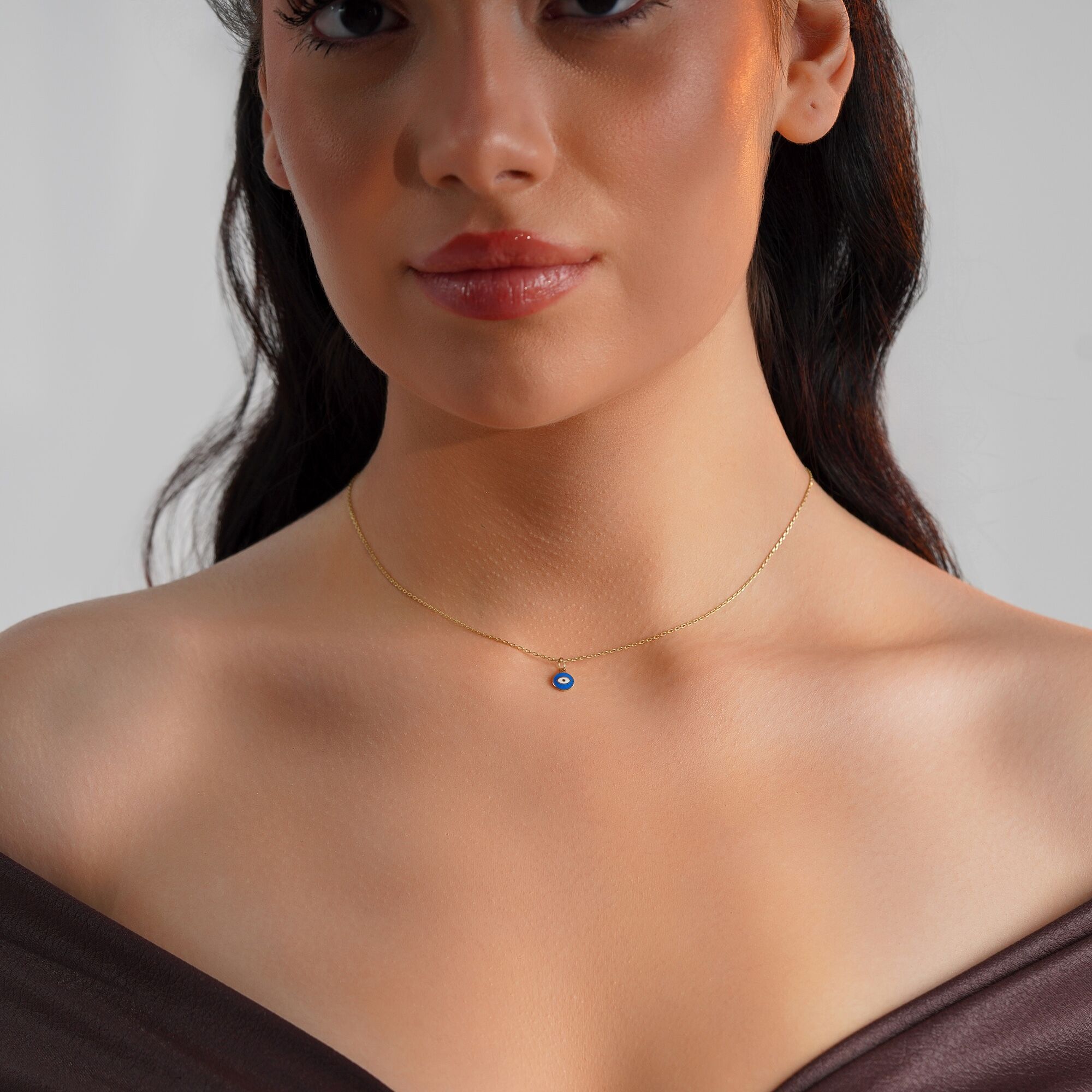 Itty Bitty Tiny Navy Blue Eye Charm in 14K Gold