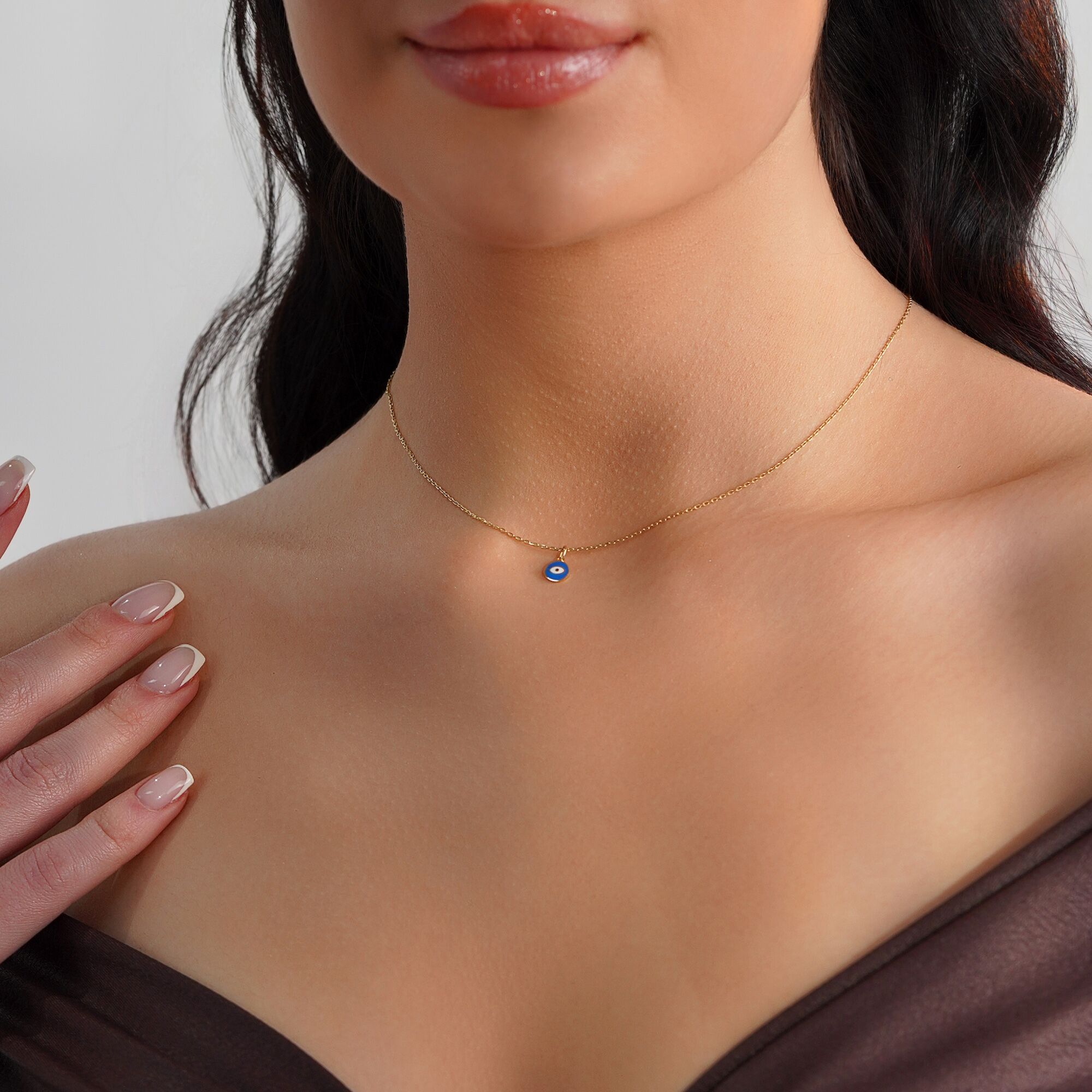 Itty Bitty Tiny Navy Blue Eye Charm in 14K Gold