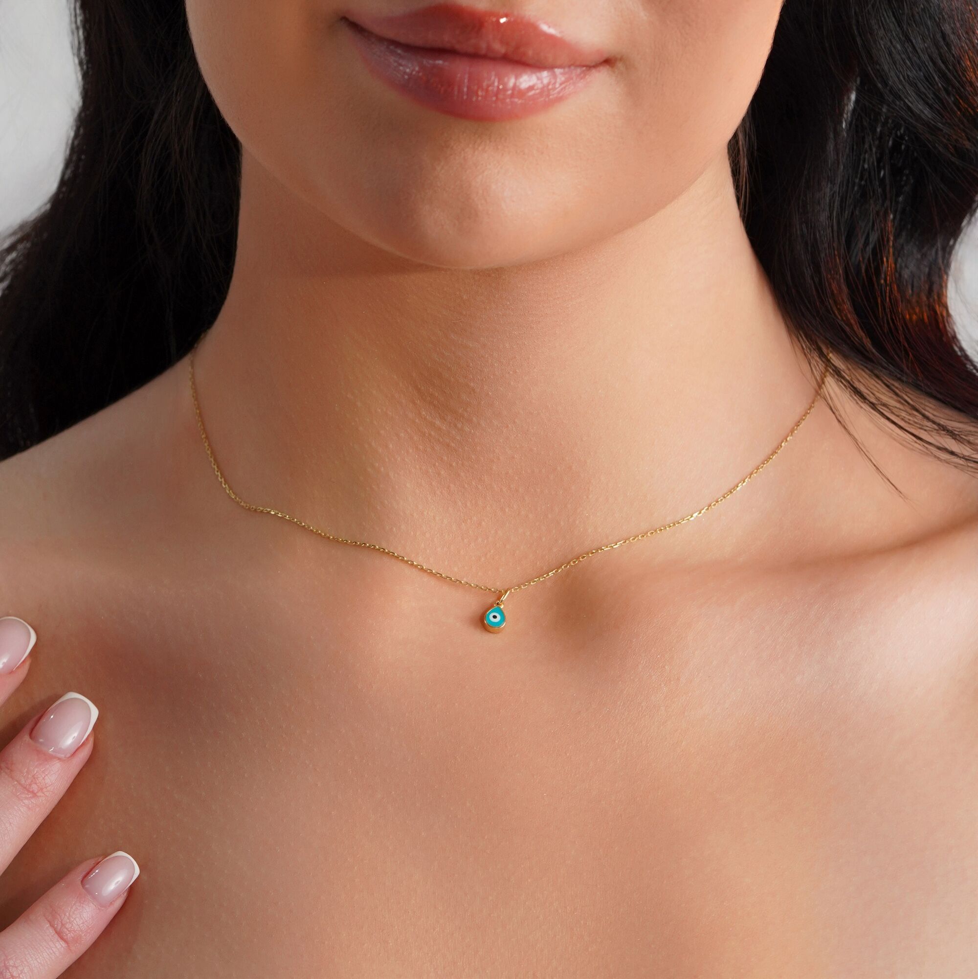 Mini Raindrop Turquoise Evil Eye Charm in 14K Gold