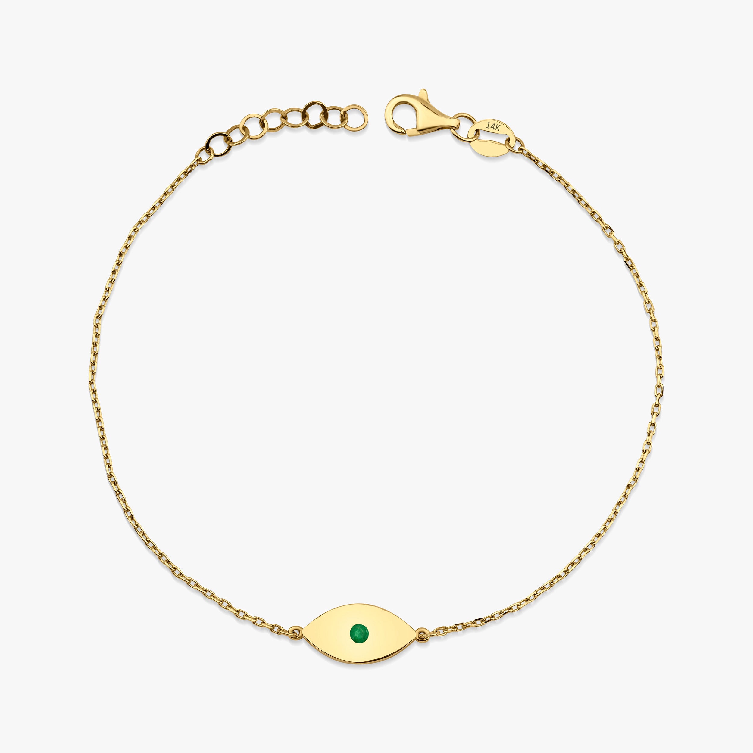 Emerald Evil Eye Bracelet in 14K Gold