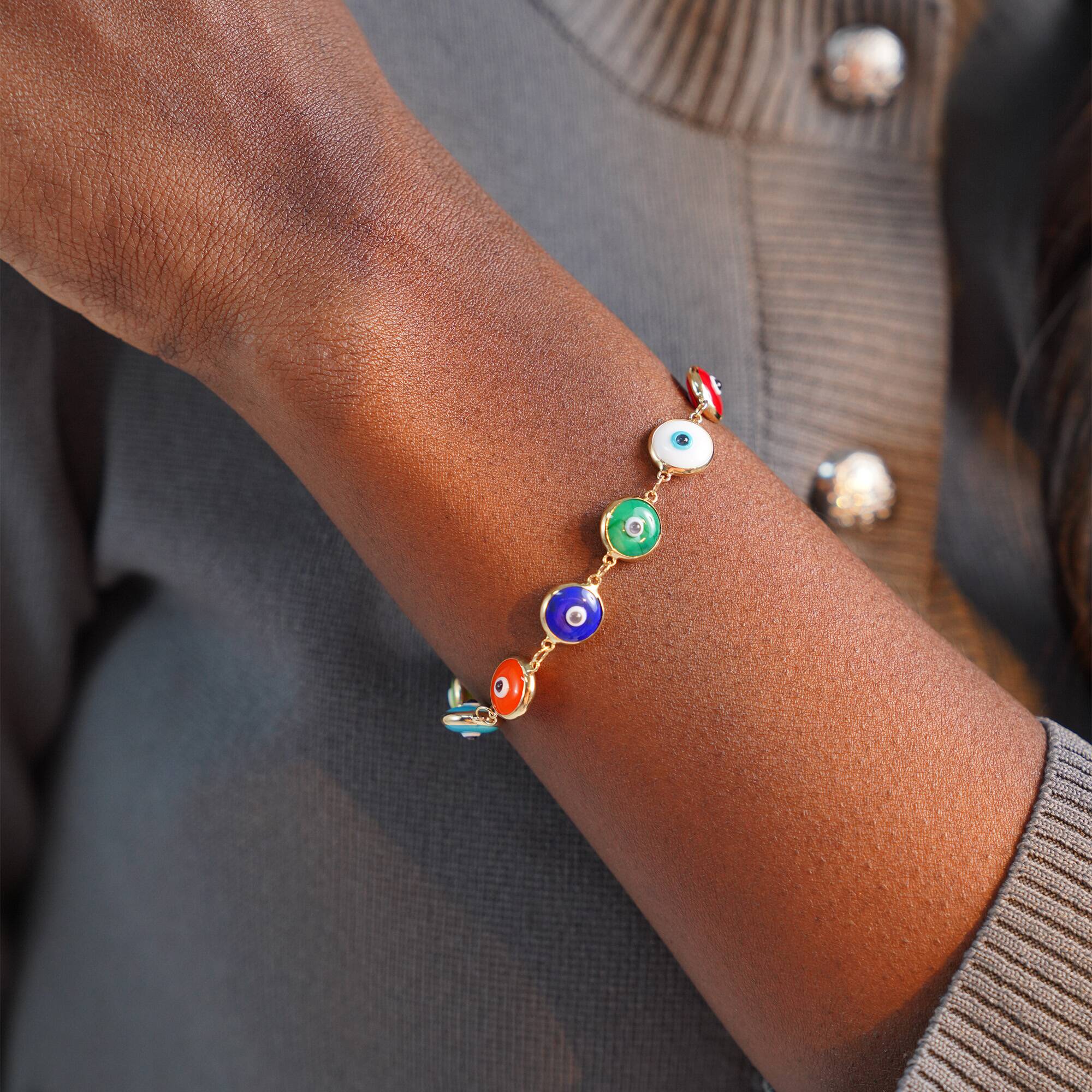 Multicolor Evil Eye Bracelet in 14K Gold