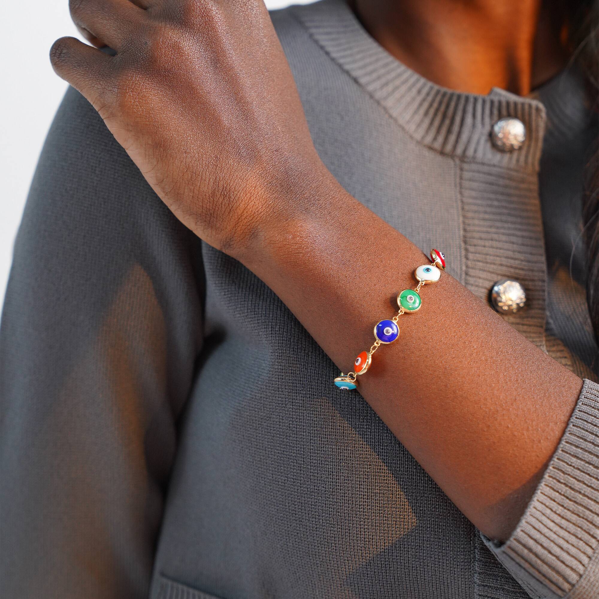 Multicolor Evil Eye Bracelet in 14K Gold