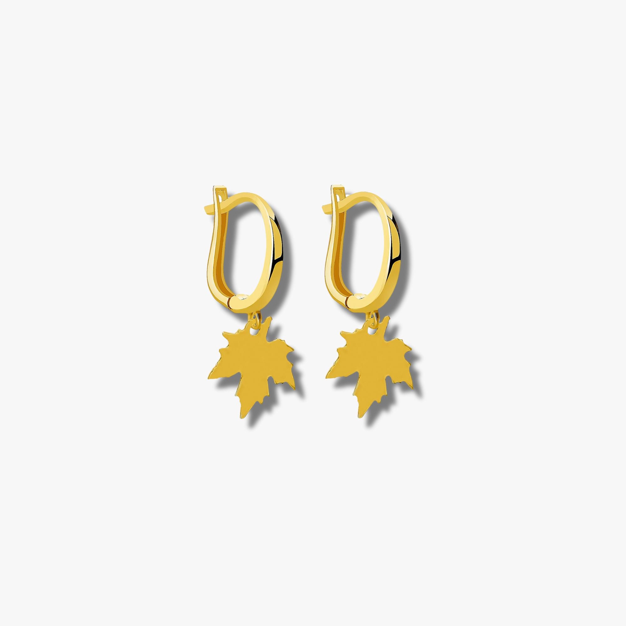 Maple Leaf Hoops in 14K Gold