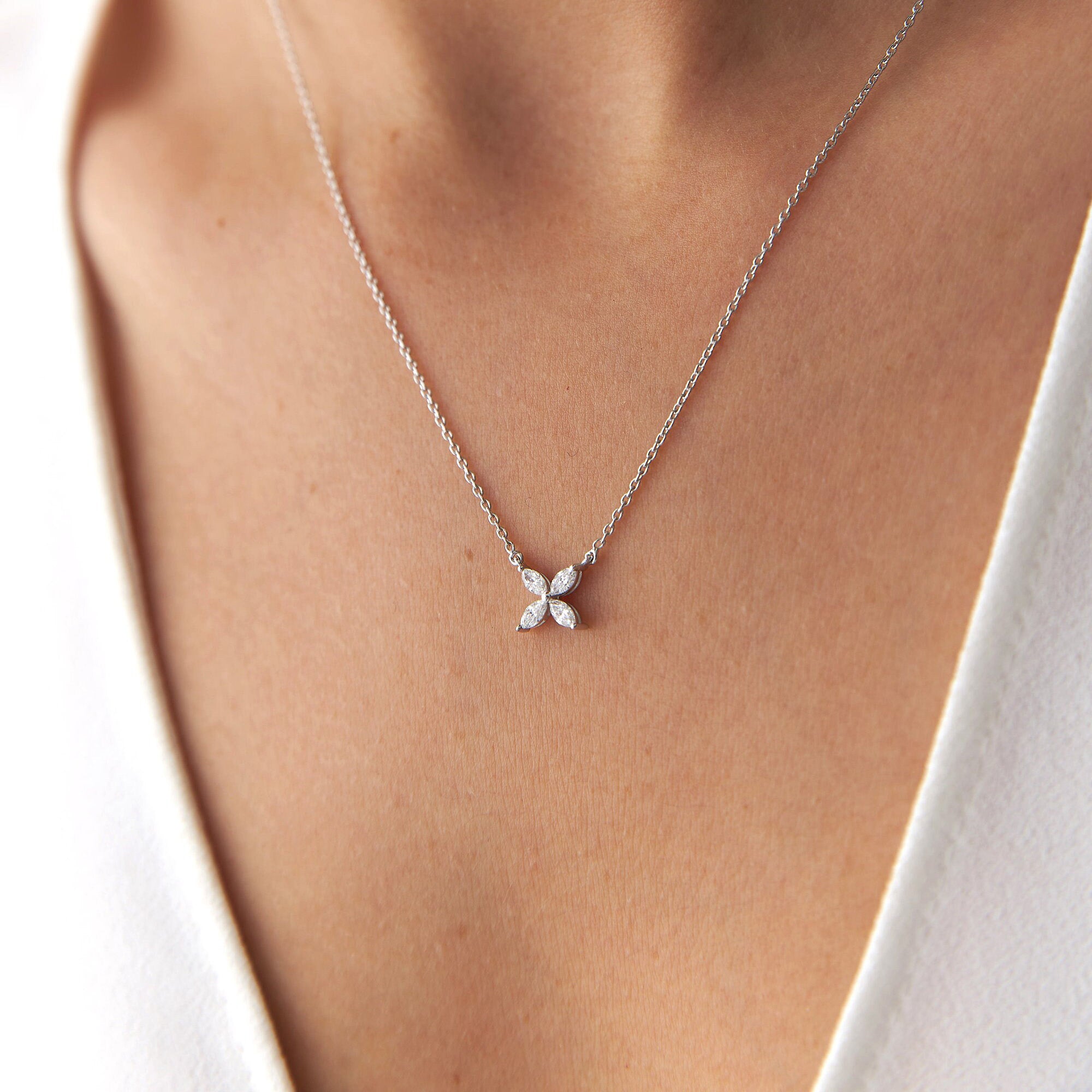 Marquise Diamond Necklace Available in 14K and 18K Gold