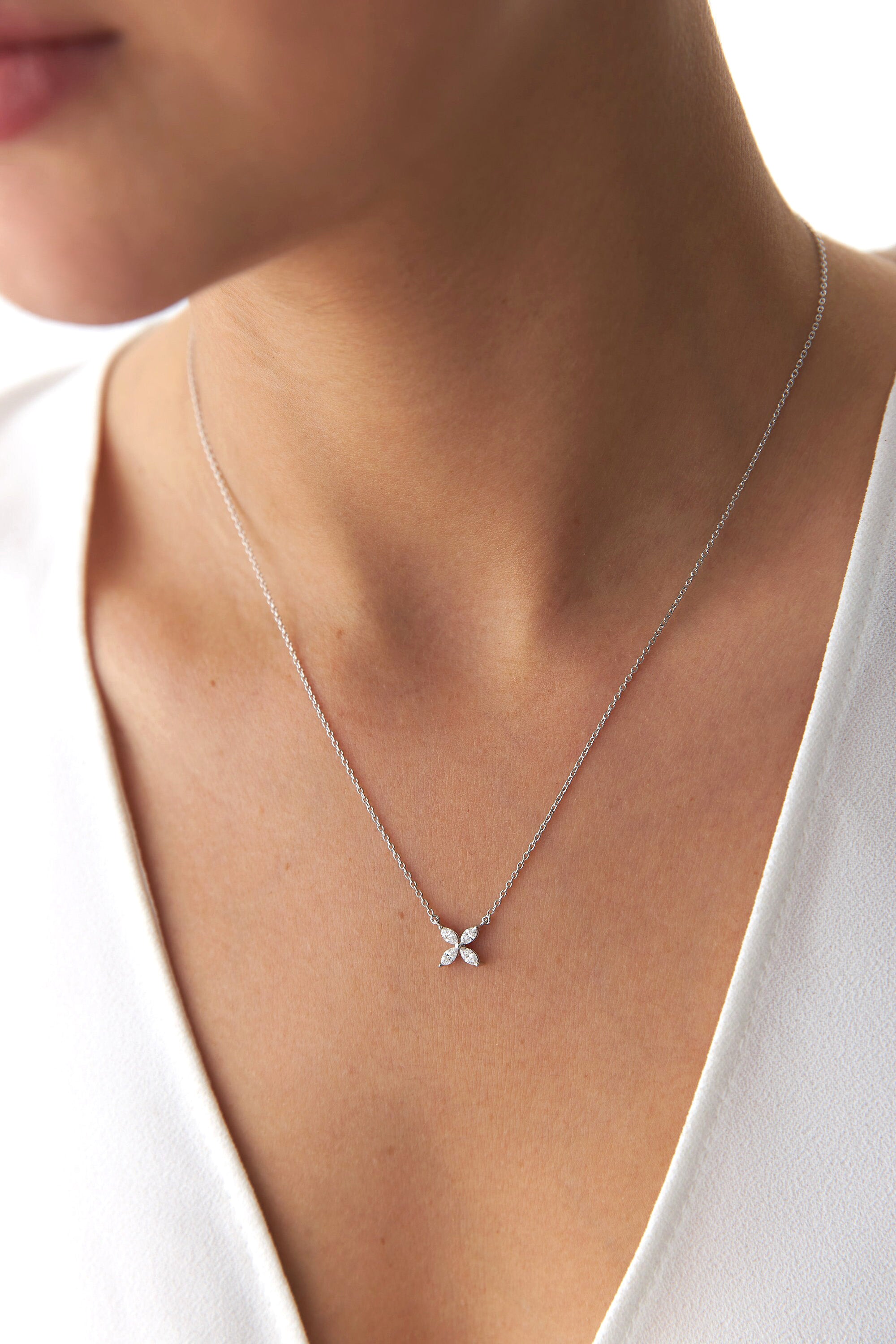 Marquise Diamond Necklace Available in 14K and 18K Gold