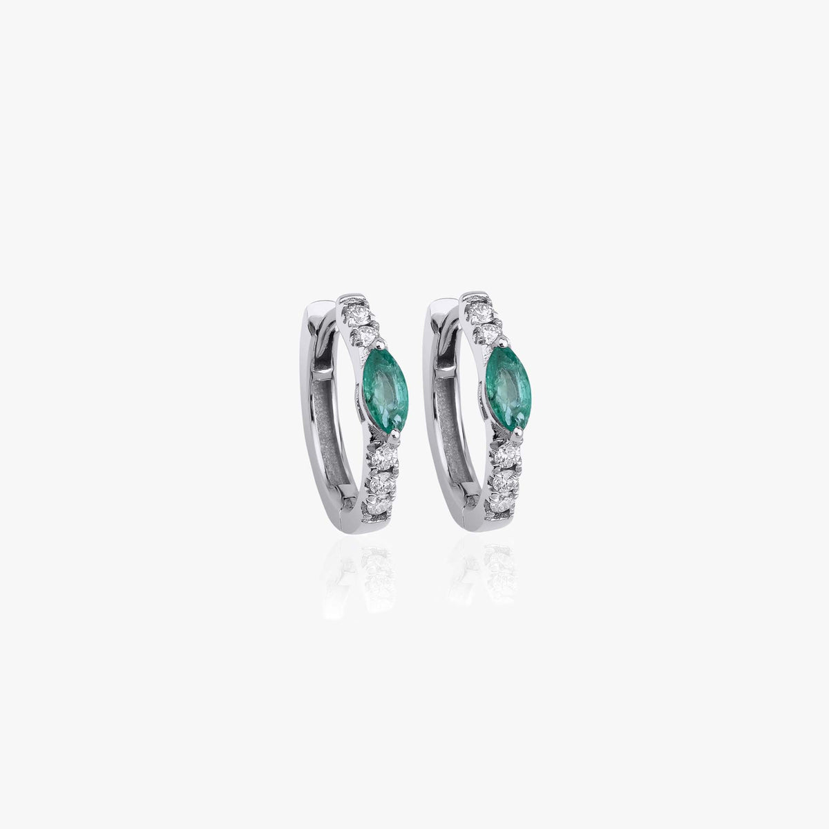 Marquise Emerald and Diamond Hoops in 14K Gold