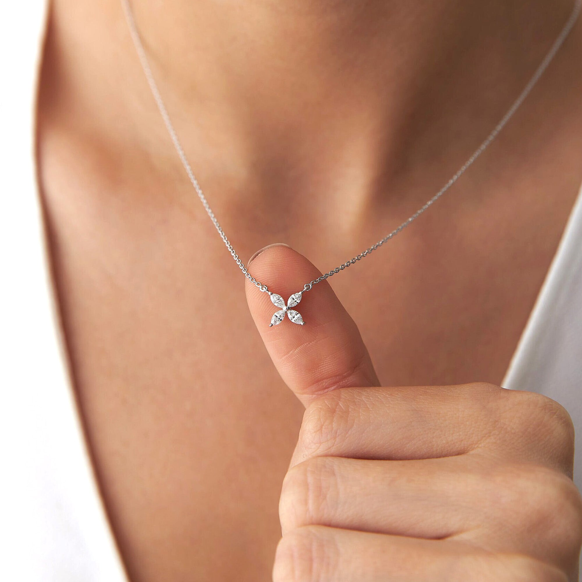 Marquise Diamond Necklace Available in 14K and 18K Gold