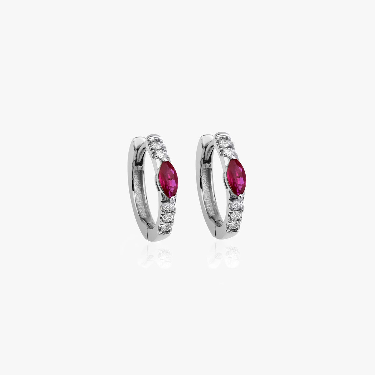 Marquise Ruby and Diamond Hoops in 14K Gold