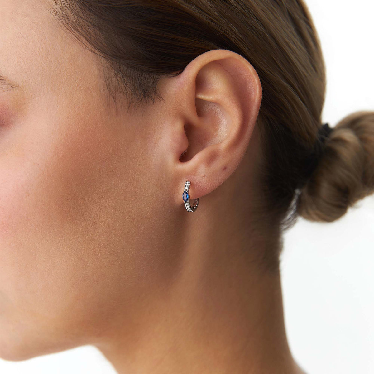 Marquise Sapphire and Diamond Hoops in 14K Gold