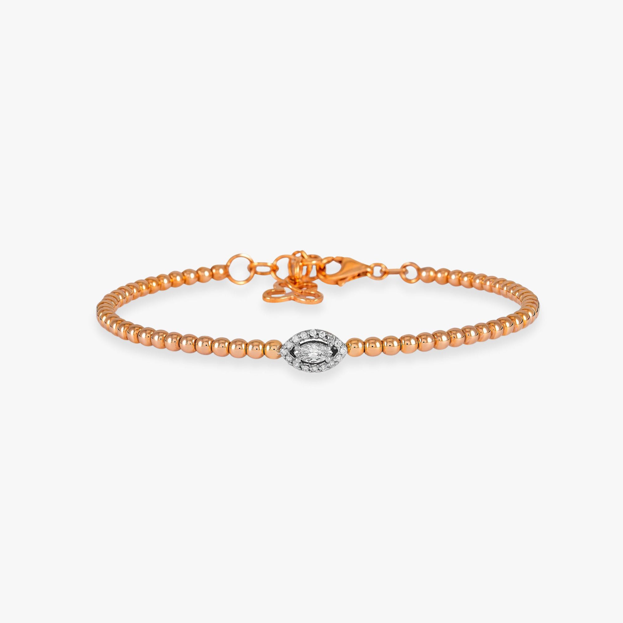 Marquise Diamond Beaded Bangle in 14K Gold