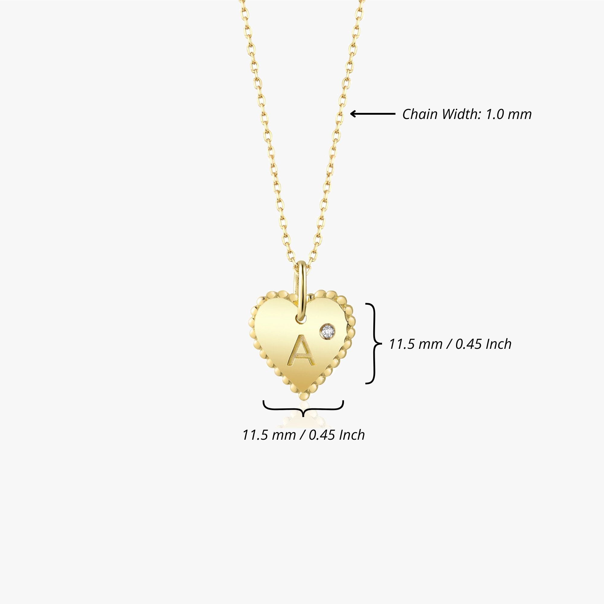 Mini Birthstone Beaded Heart Initial Necklace in 14K Gold