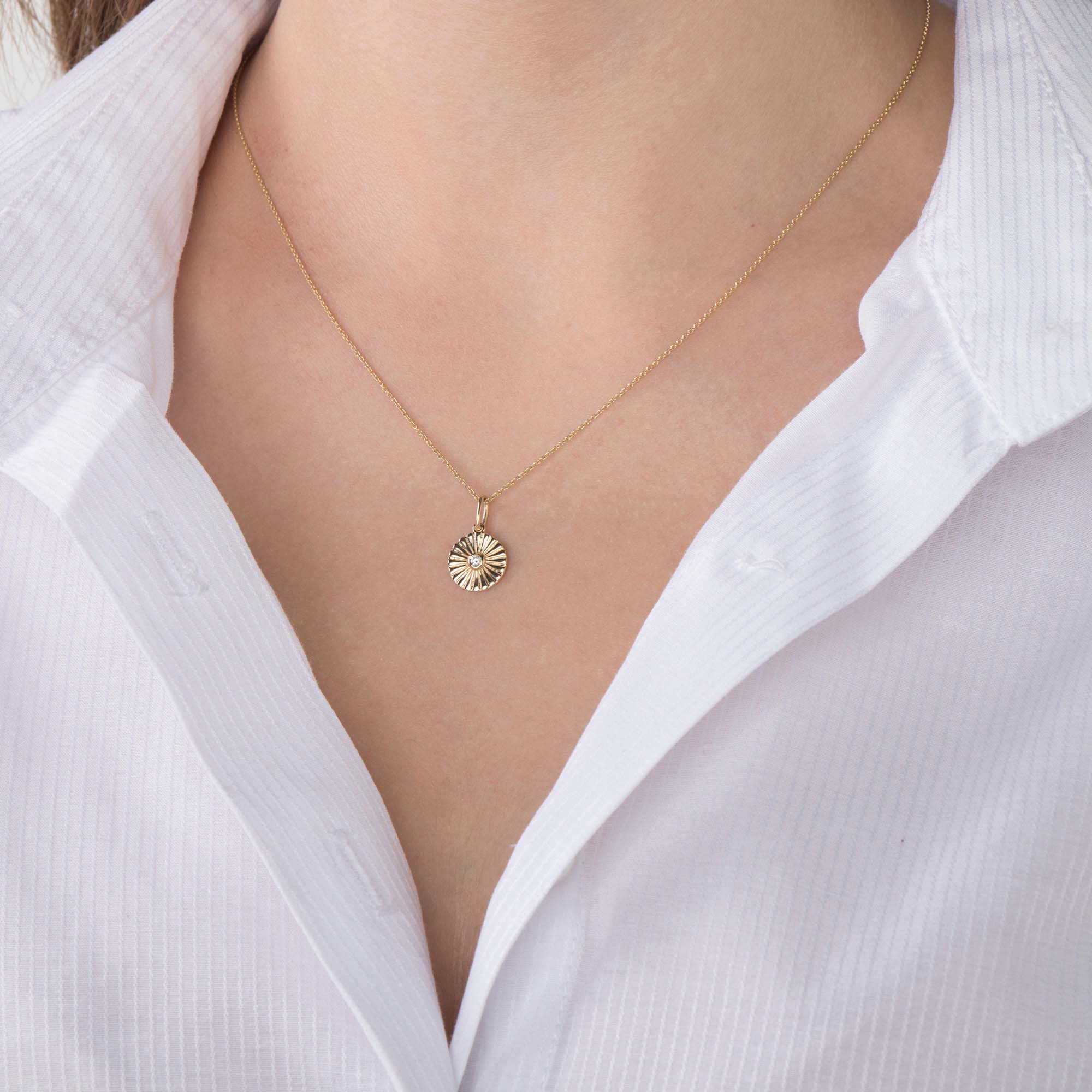 Mini Diamond Coin Necklace in 14K Gold
