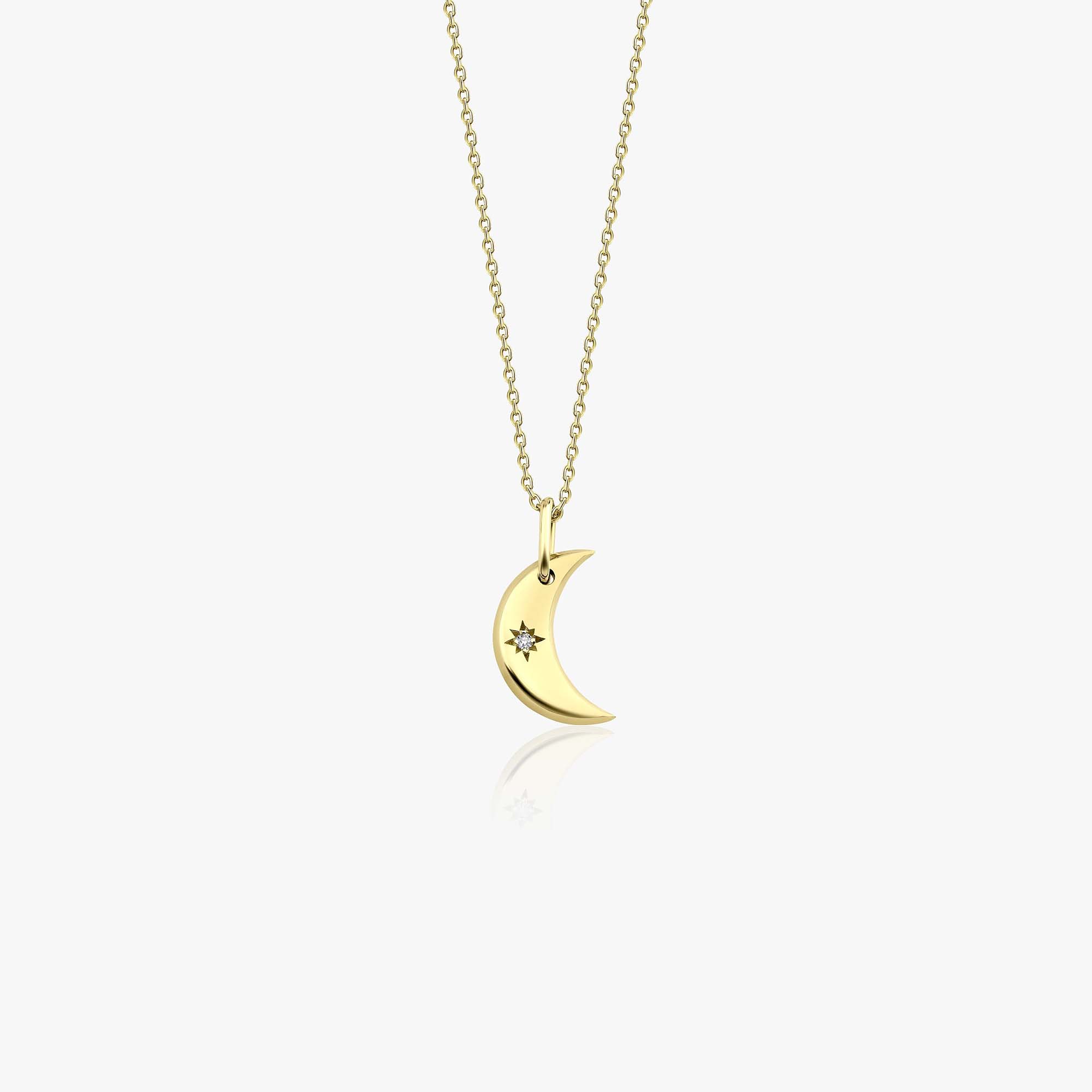 Mini Diamond Crescent Moon Necklace in 14K Gold