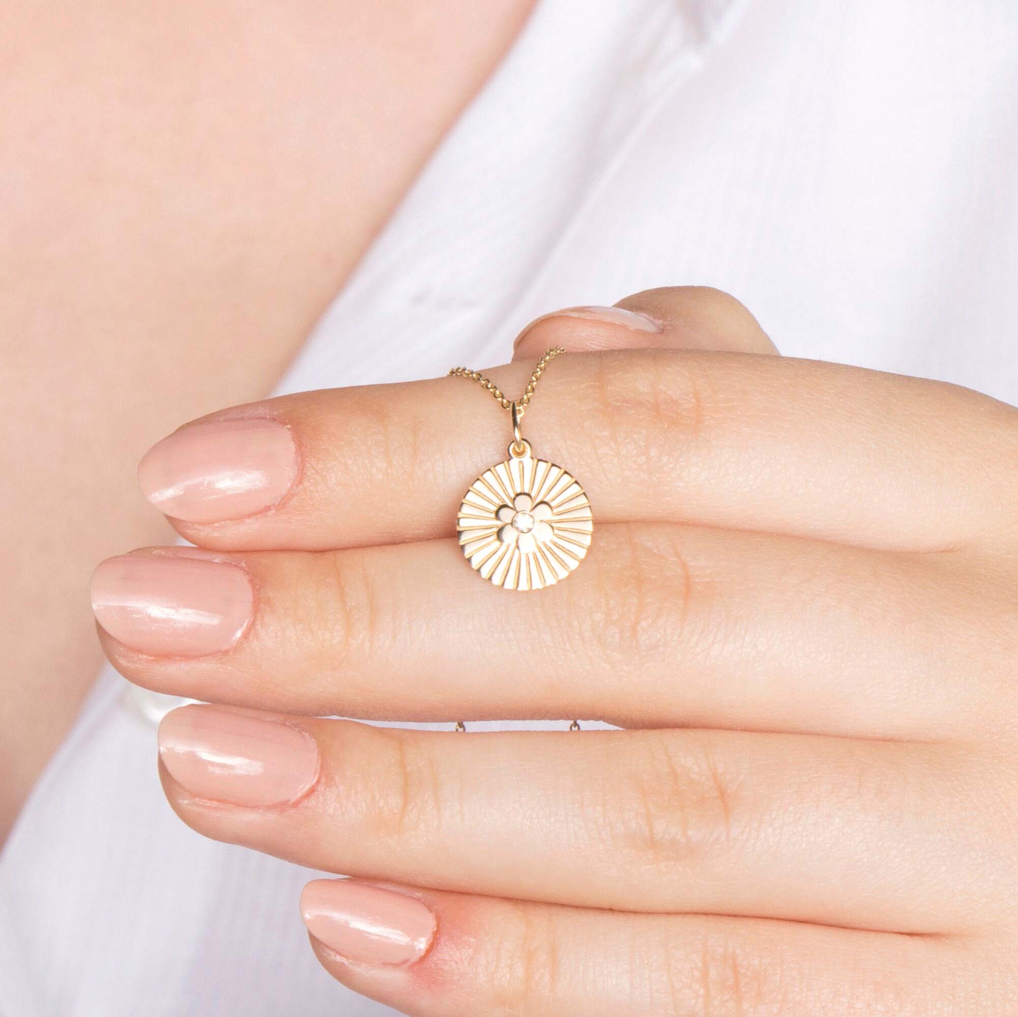 Mini Diamond Daisy Coin Necklace in 14K Gold
