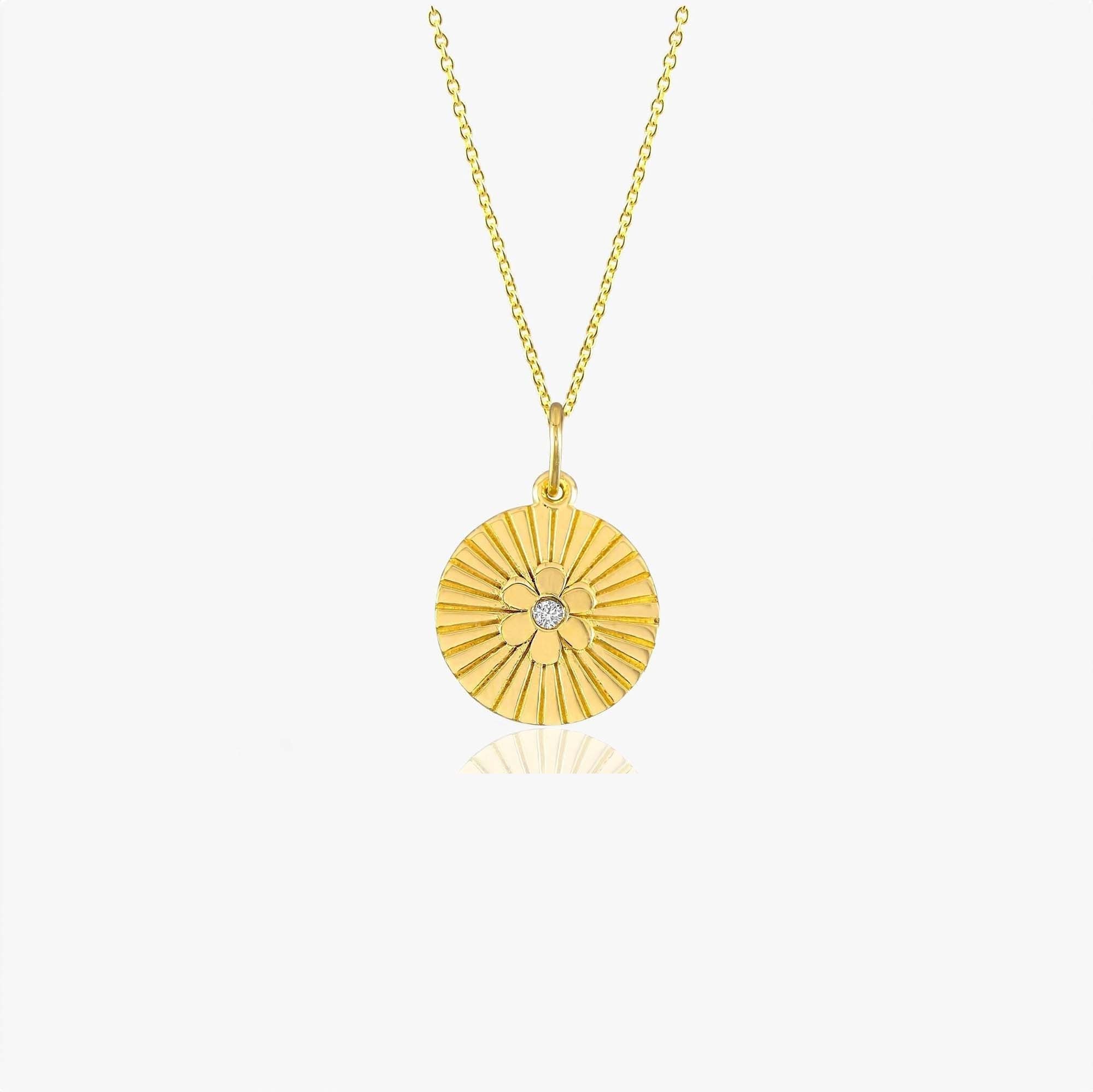 Mini Diamond Daisy Coin Necklace in 14K Gold