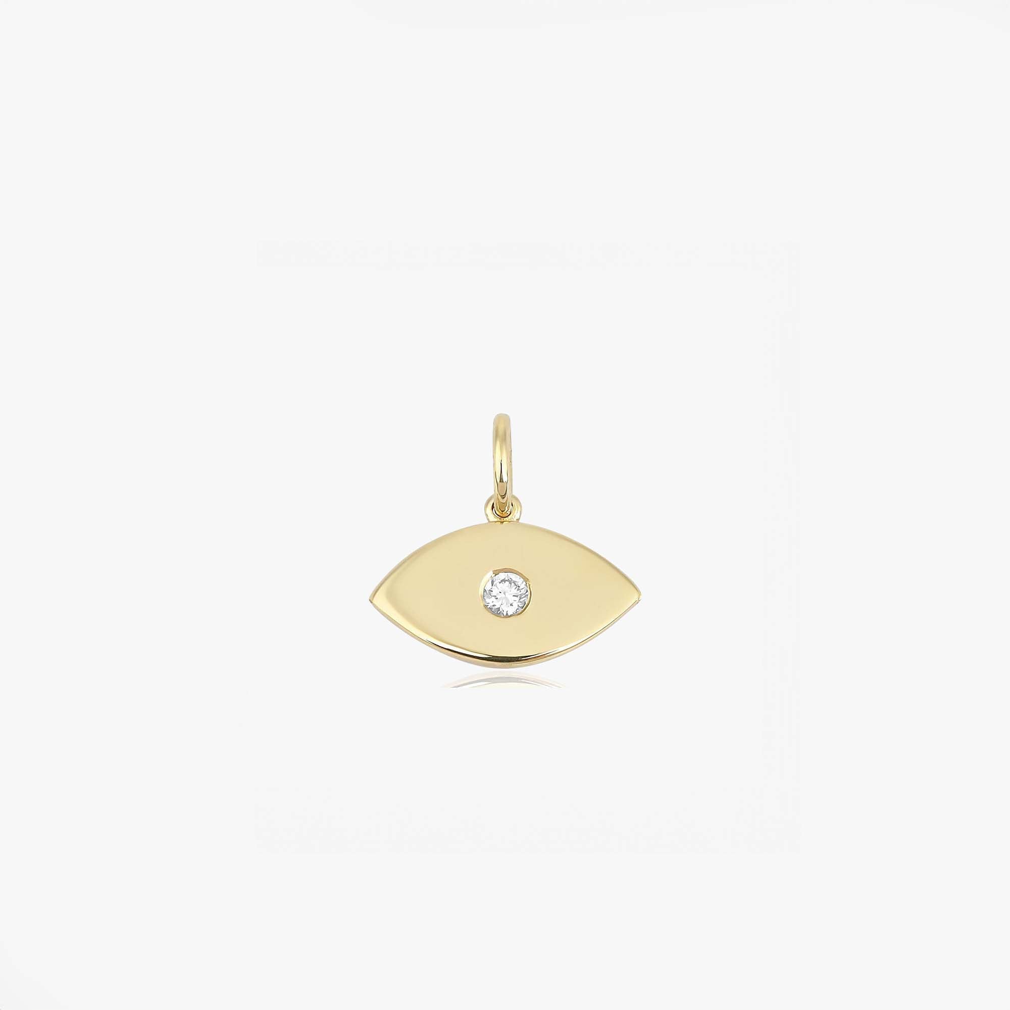 Mini Diamond Elongated Evil Eye Pendant in 14K Gold