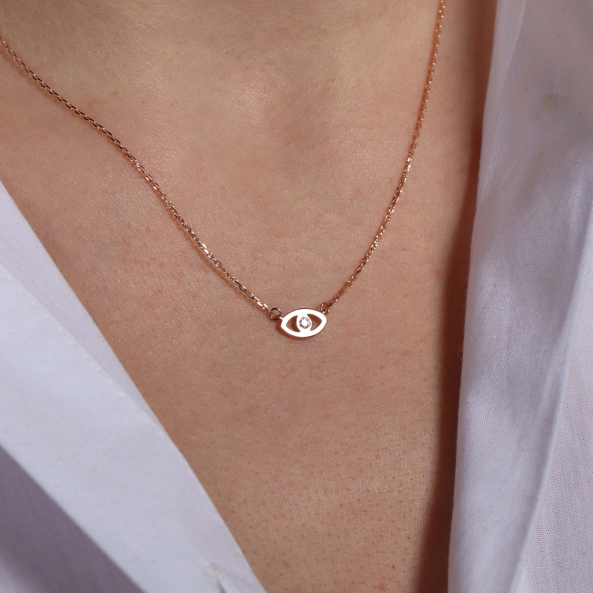 Mini Diamond Evil Eye Necklace in 14K Gold