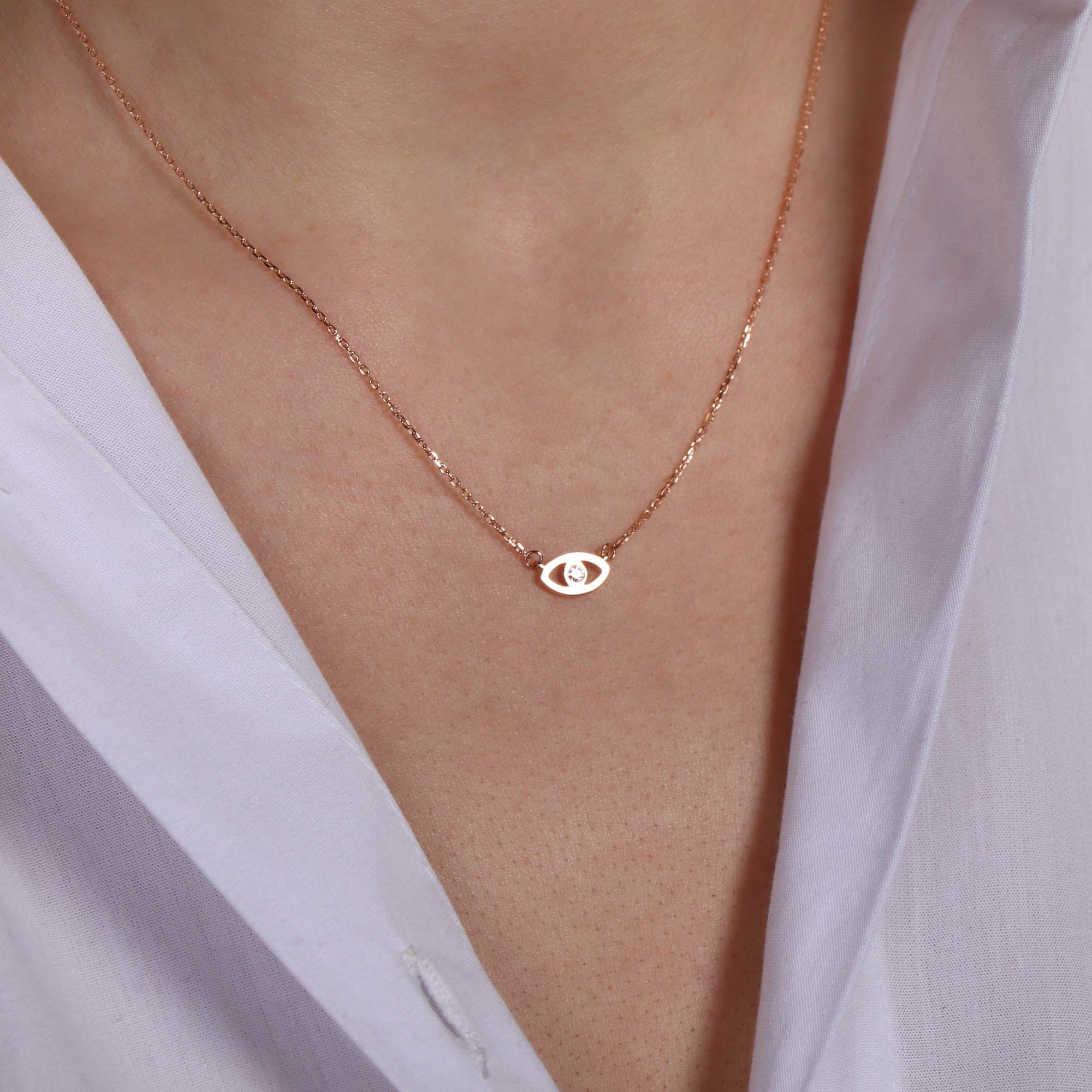Mini Diamond Evil Eye Necklace in 14K Gold