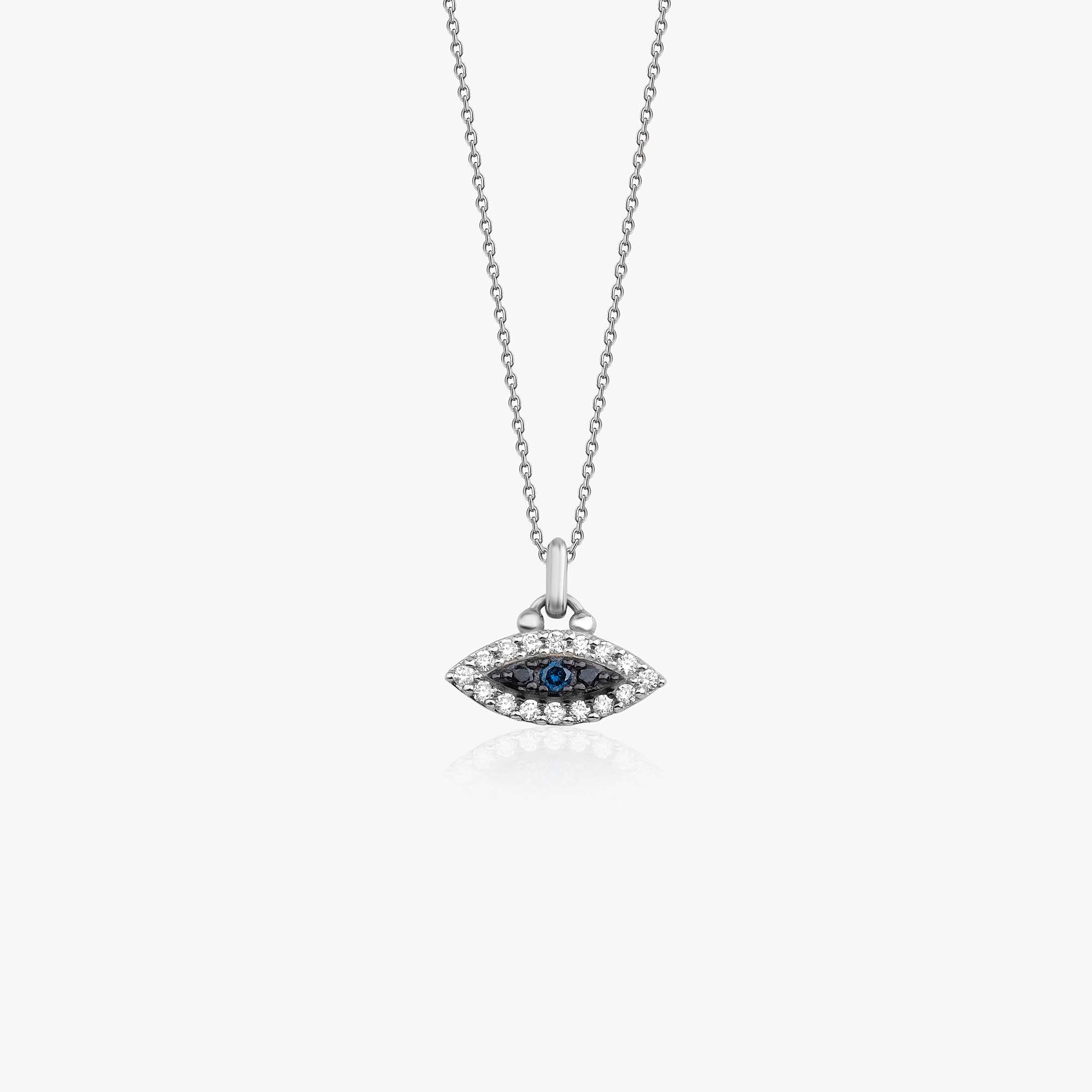 Mini Blue Diamond Eye Necklace in 14K Gold
