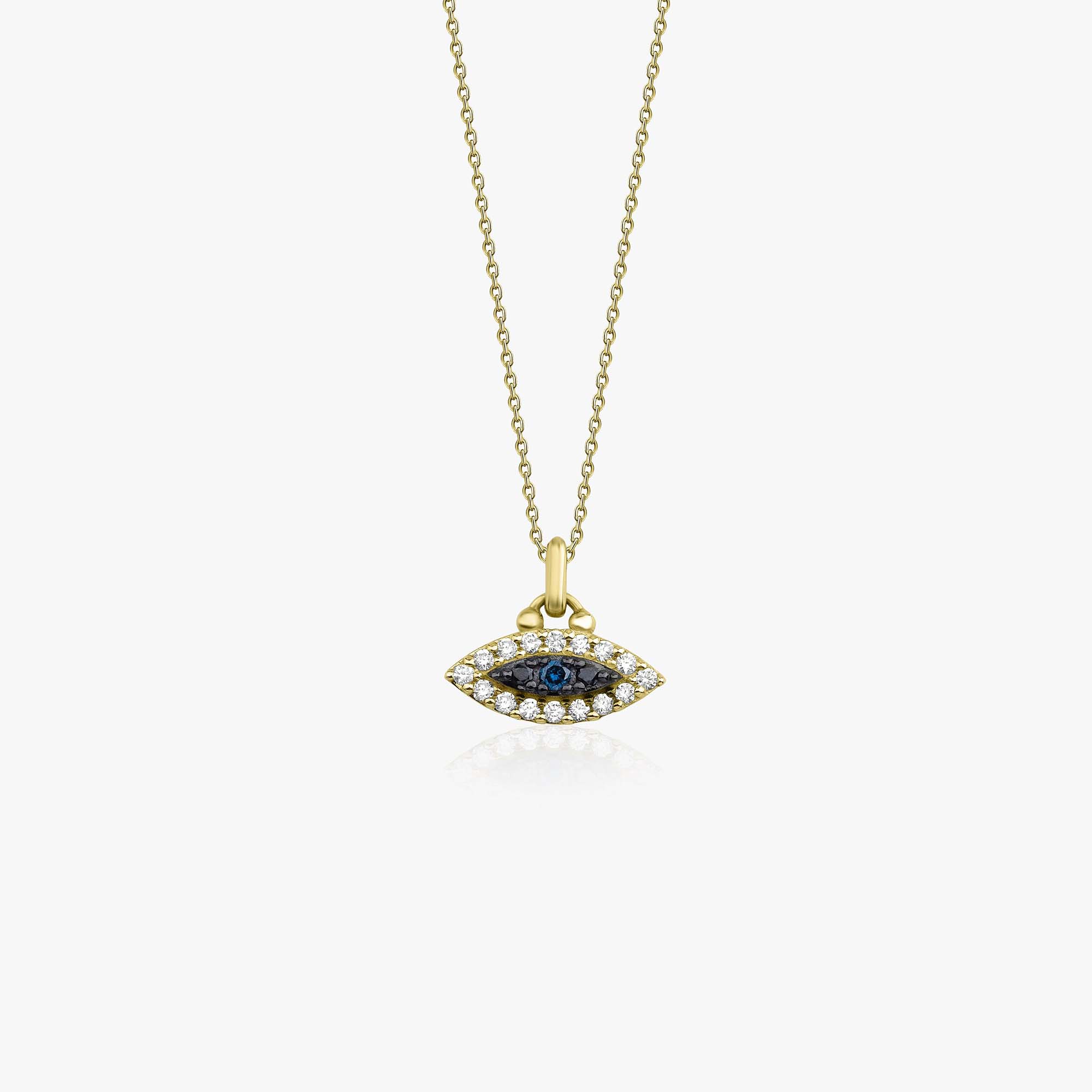 Mini Blue Diamond Eye Necklace in 14K Gold