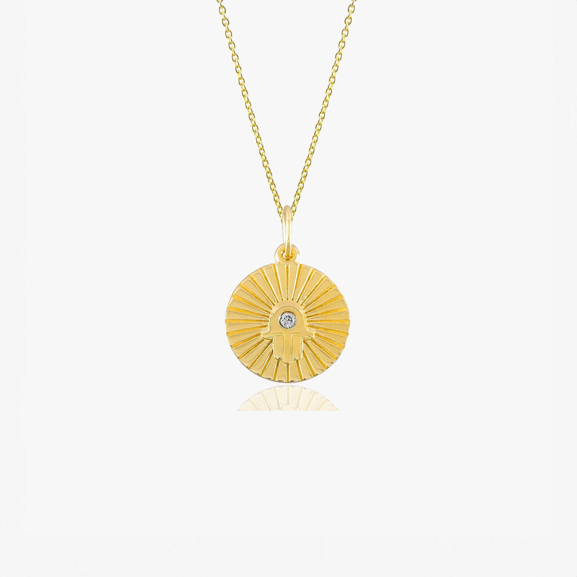 Mini Diamond Hamsa Coin Necklace in 14K Gold
