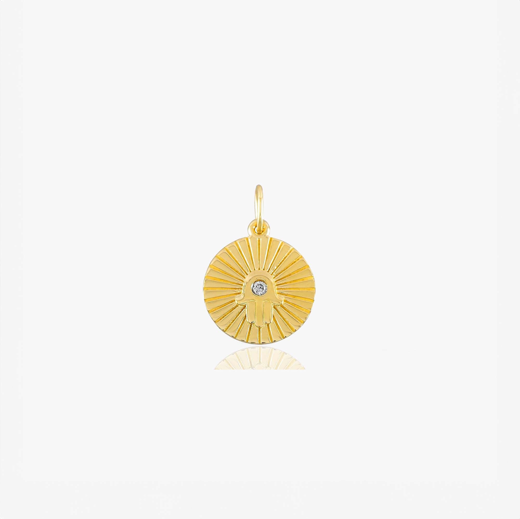 Mini Diamond Hamsa Coin Pendant in 14K Gold