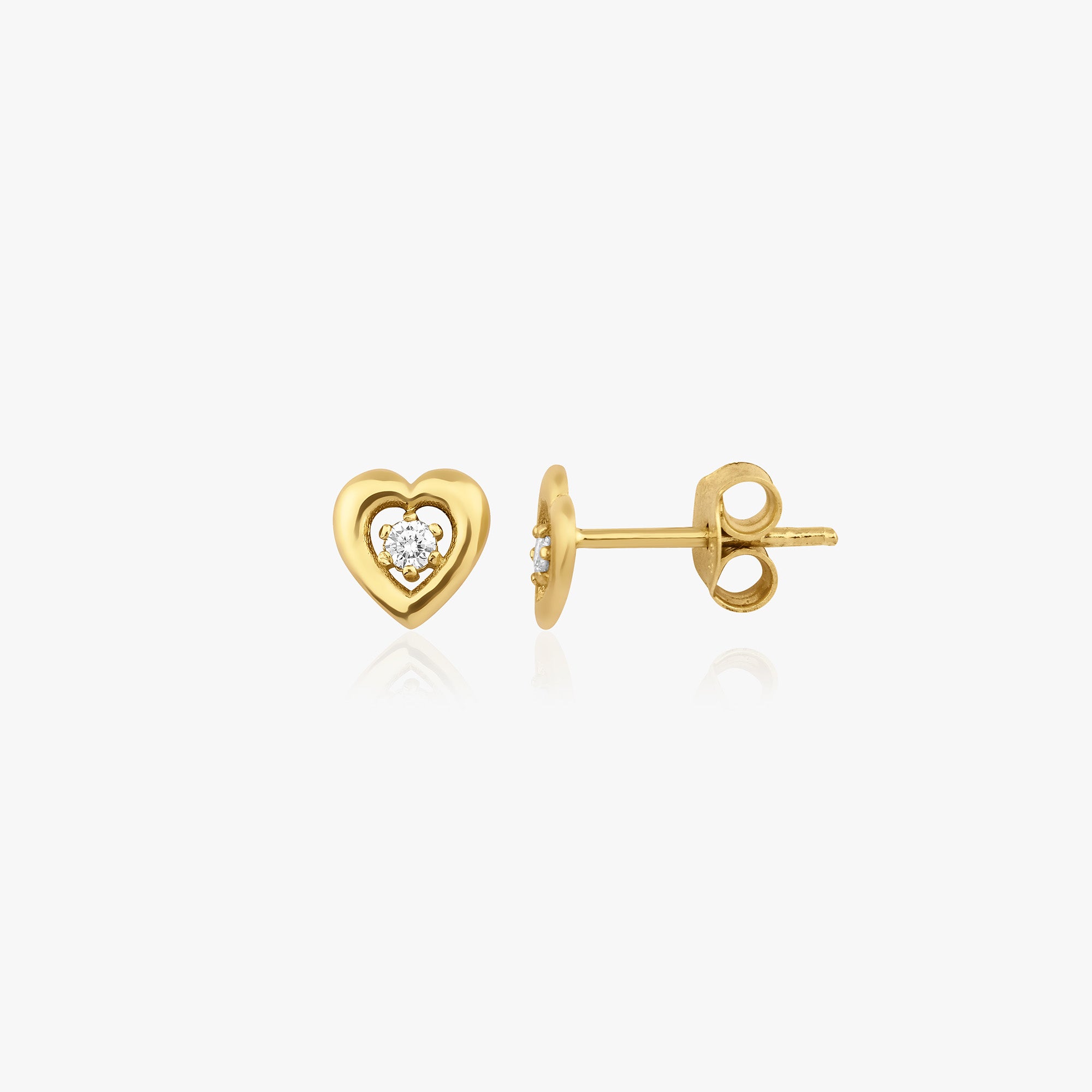 Minimal Diamond Heart Studs in 14K Gold
