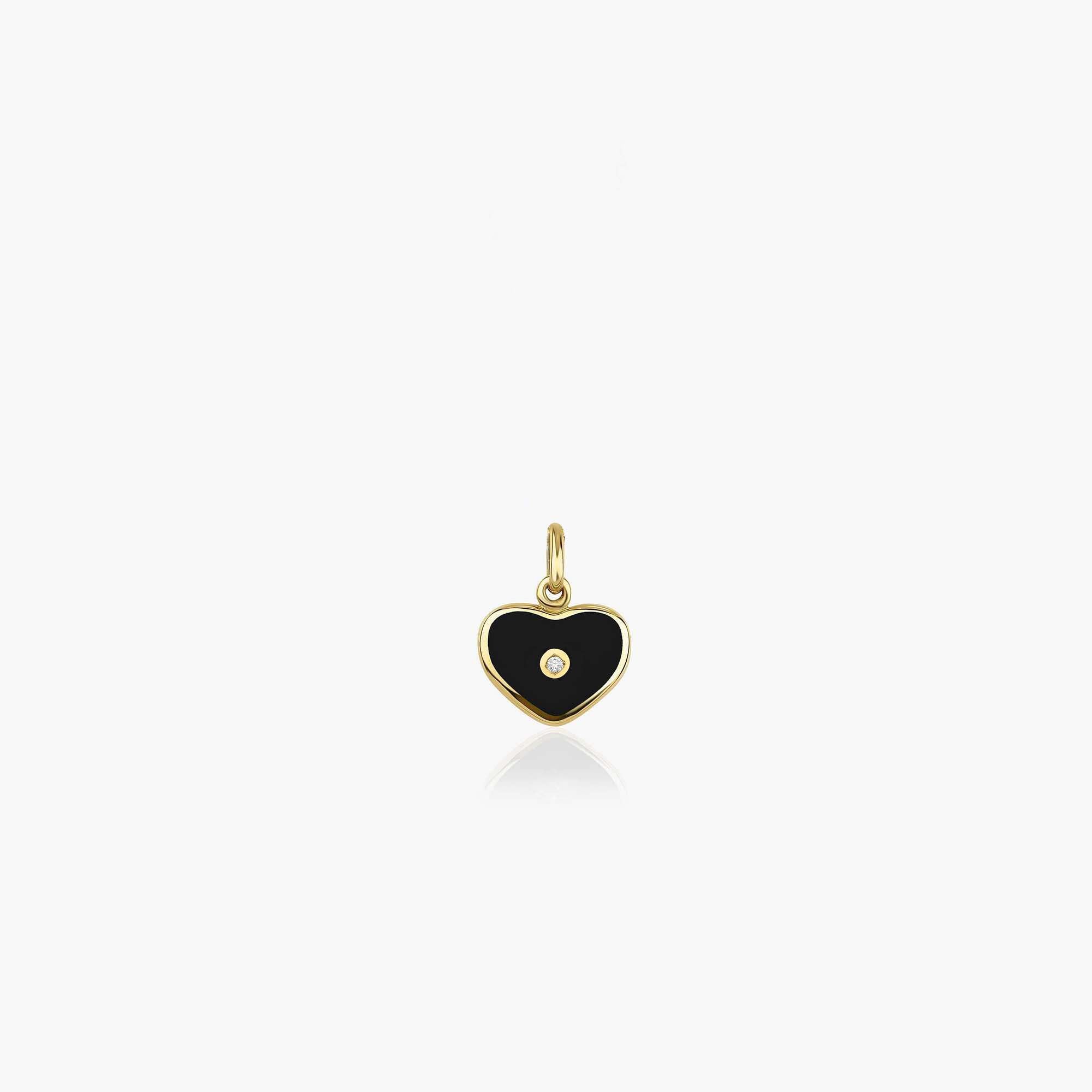 Mini Inlaid Diamond Black Heart Pendant in 14K Gold
