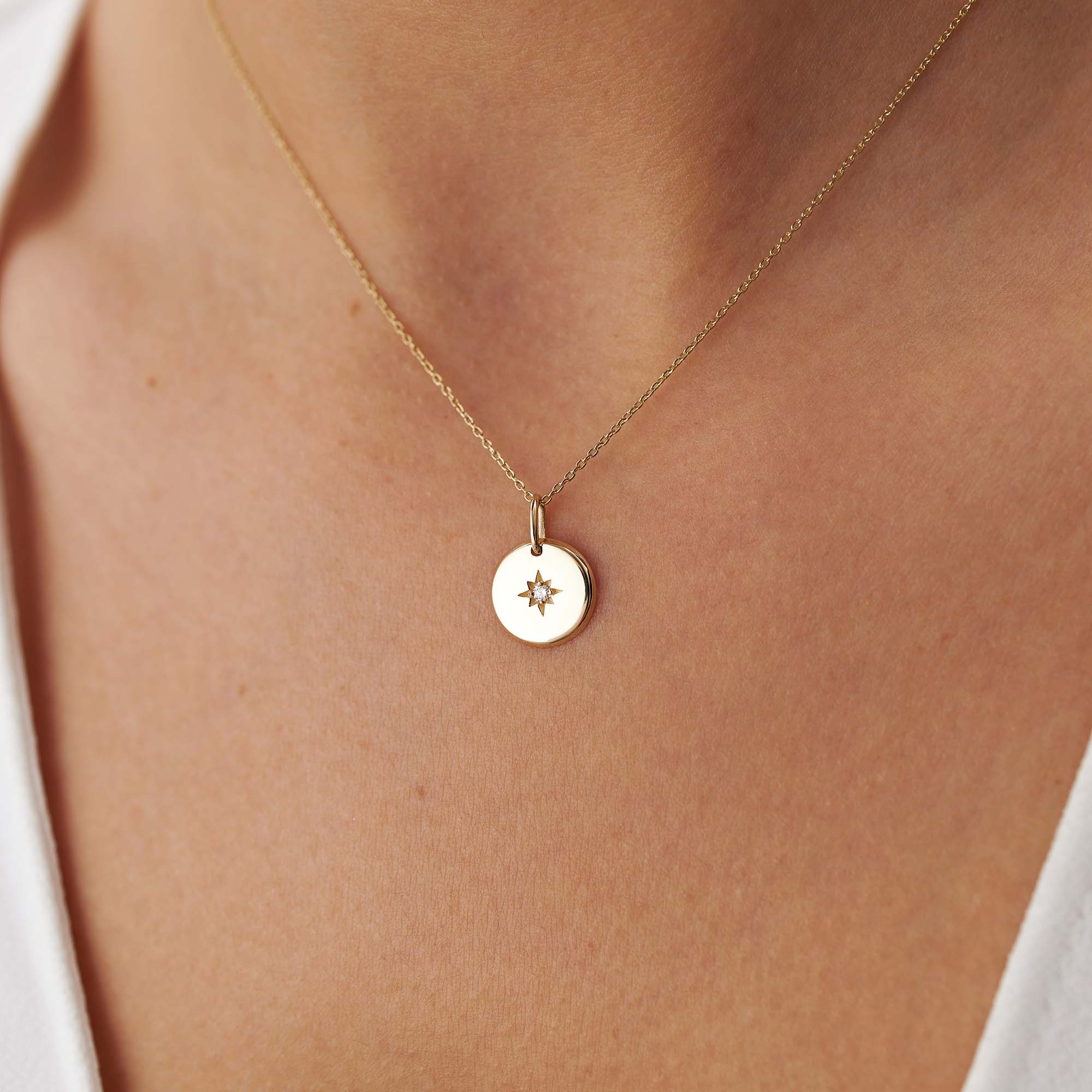 Mini Diamond North Star Necklace in 14K Gold