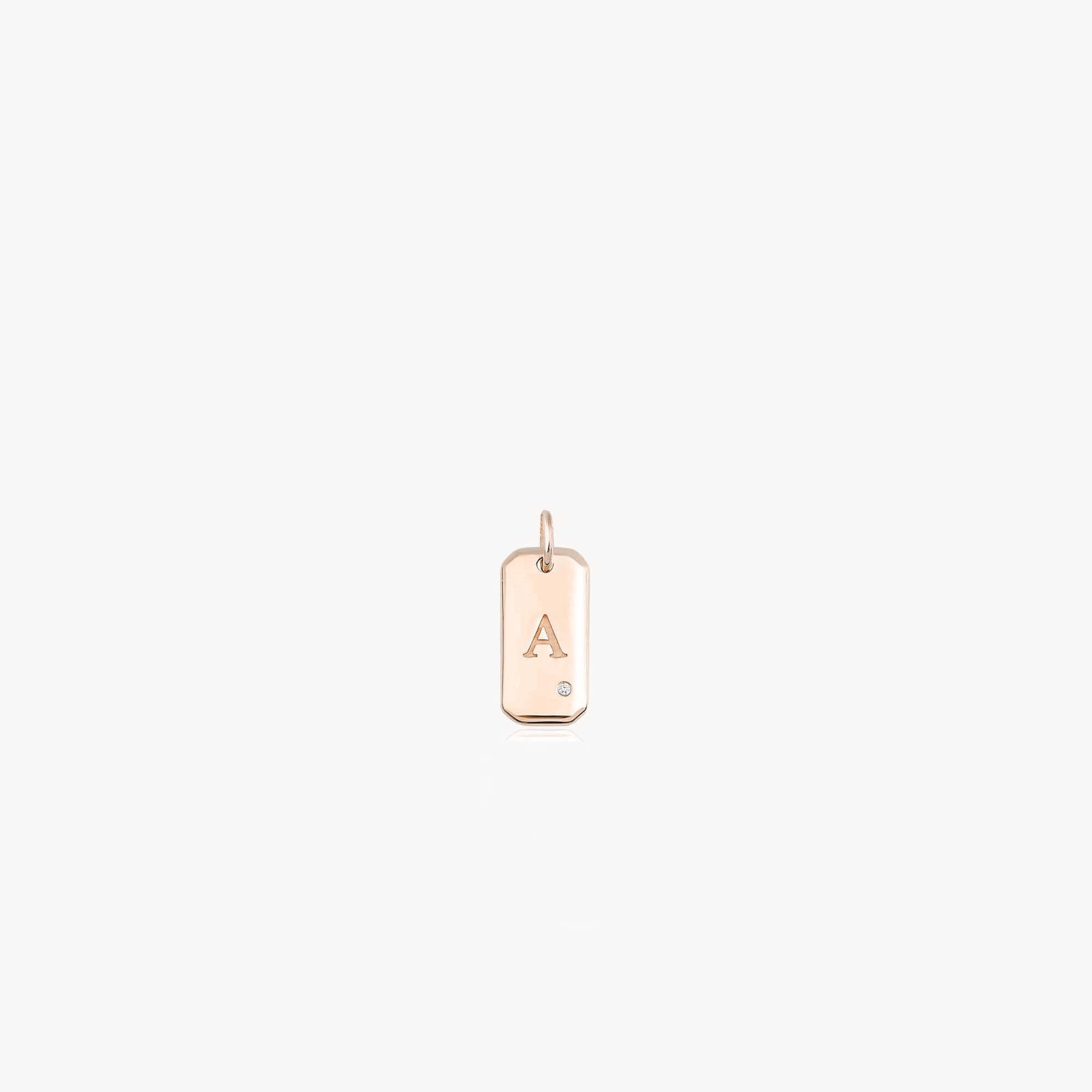 Mini Birthstone Initial Tag Pendant in 14K Gold