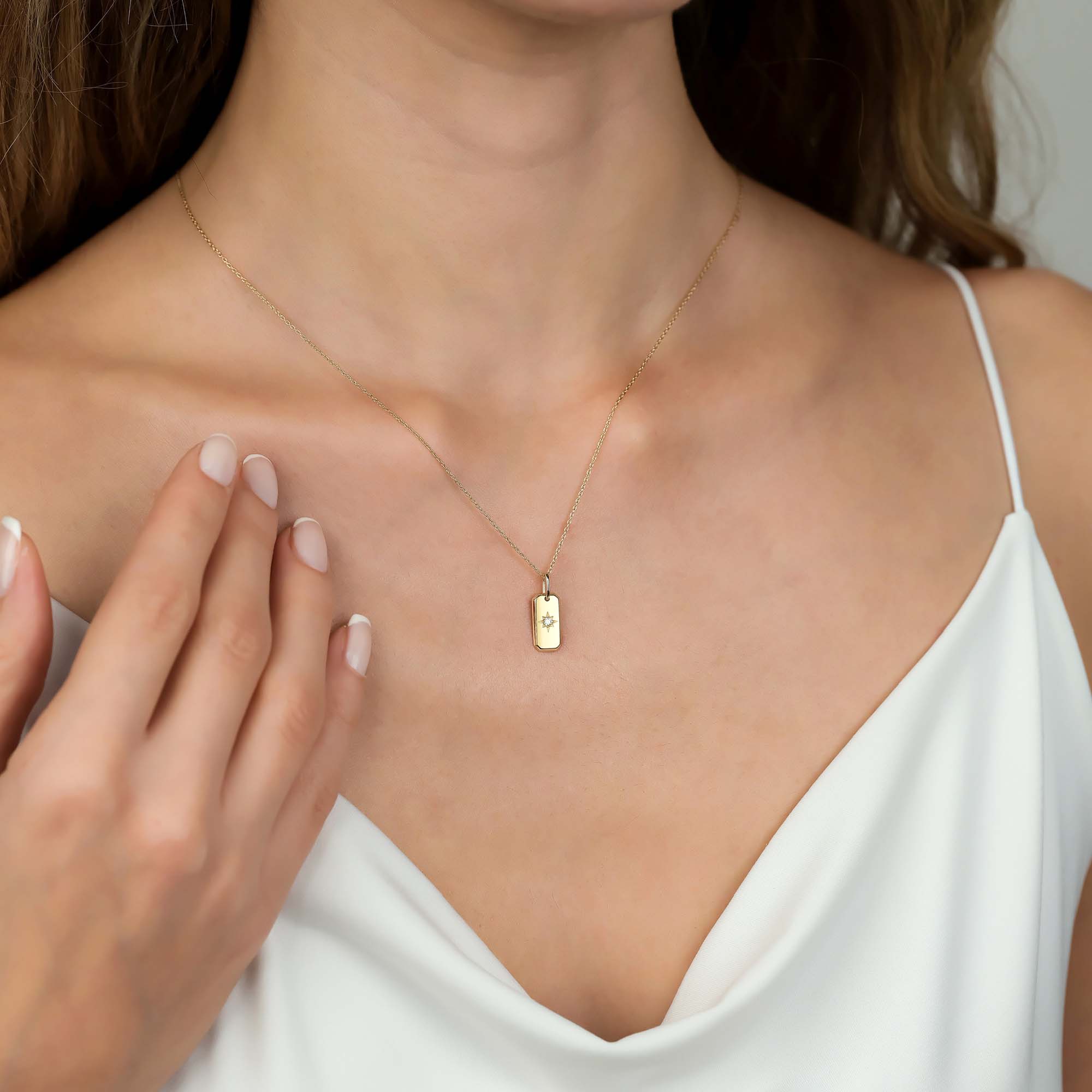 Mini Diamond Rectangle North Star Necklace in 14K Gold