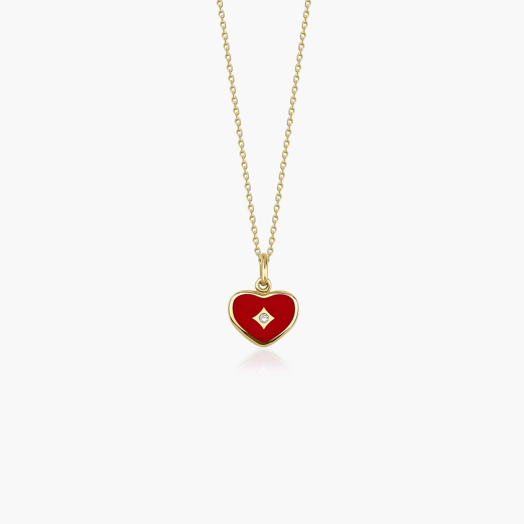 Mini Diamond Red Heart Necklace in 14K Gold