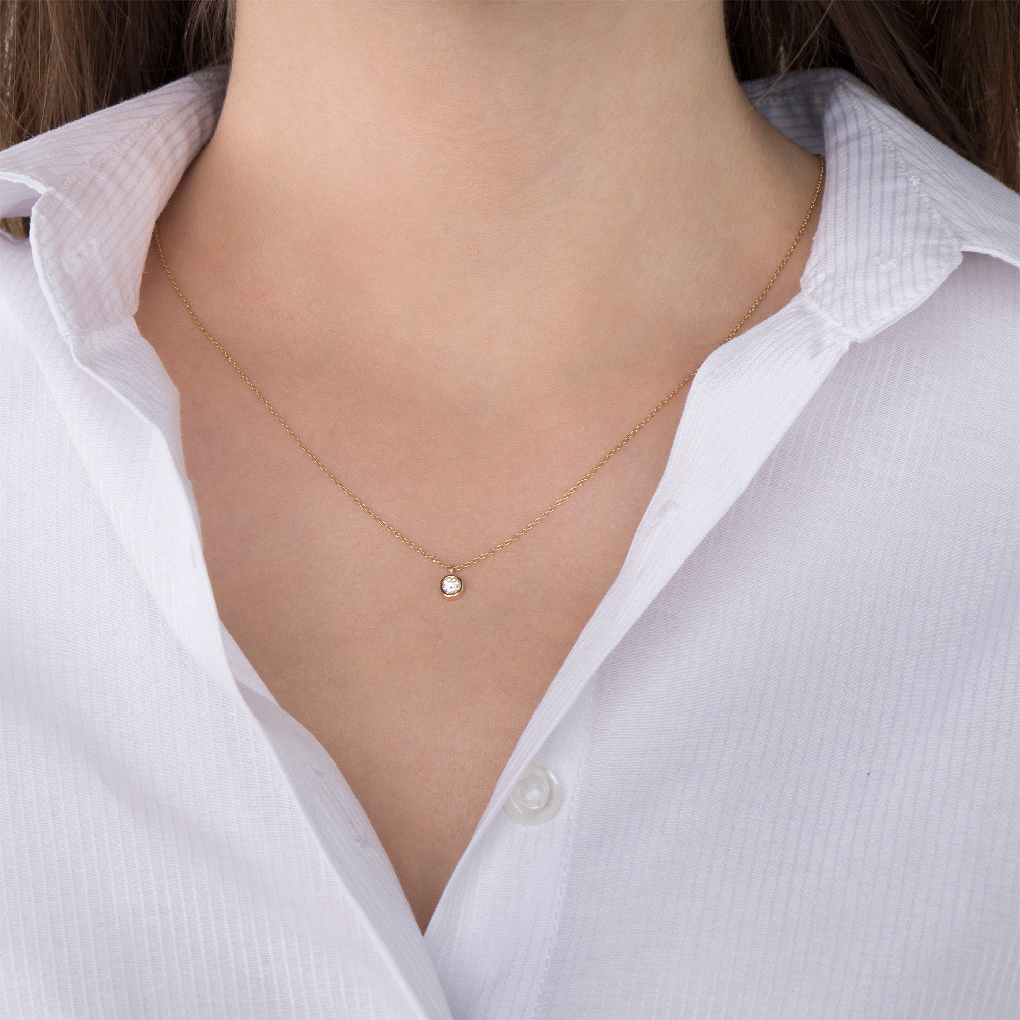 Bezel Set Diamond Solitaire Necklace Available in 14K and 18K Gold