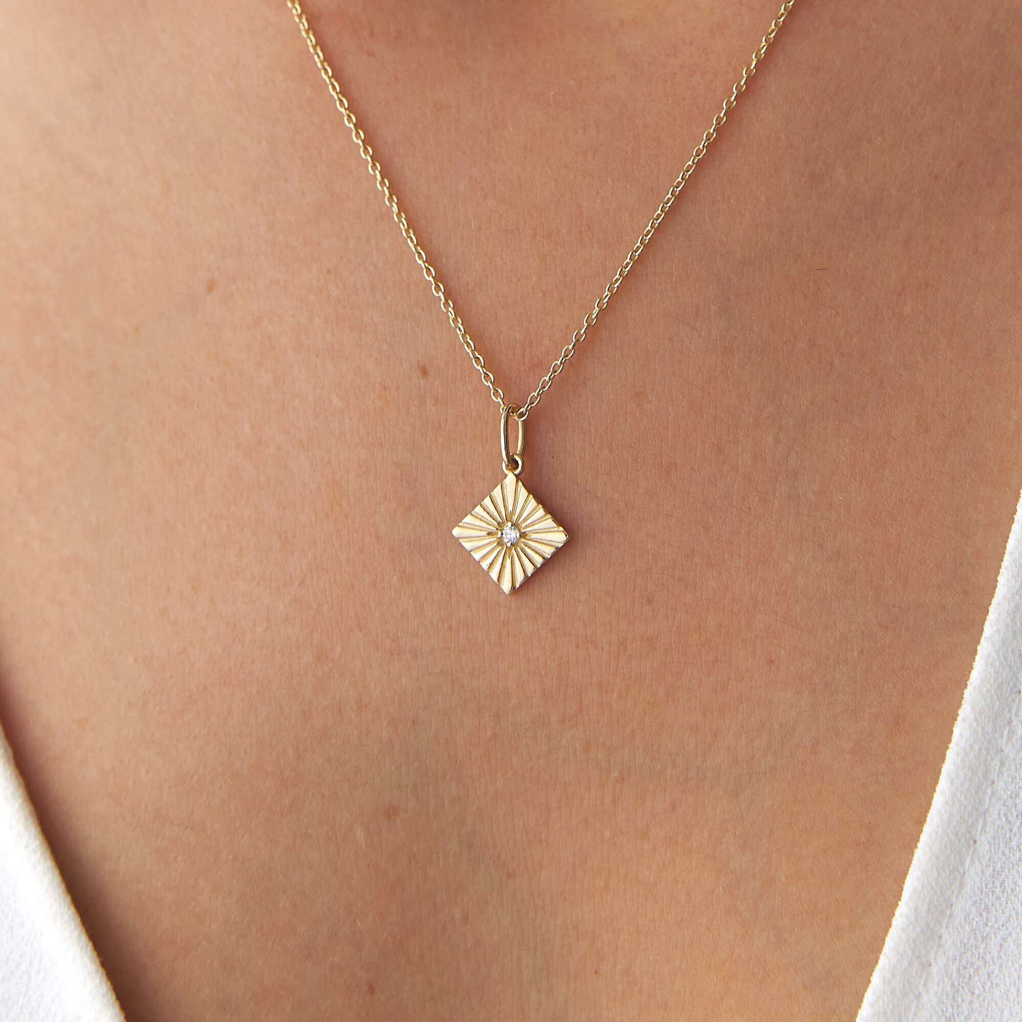 Mini Diamond Square Pendant in 14K Gold
