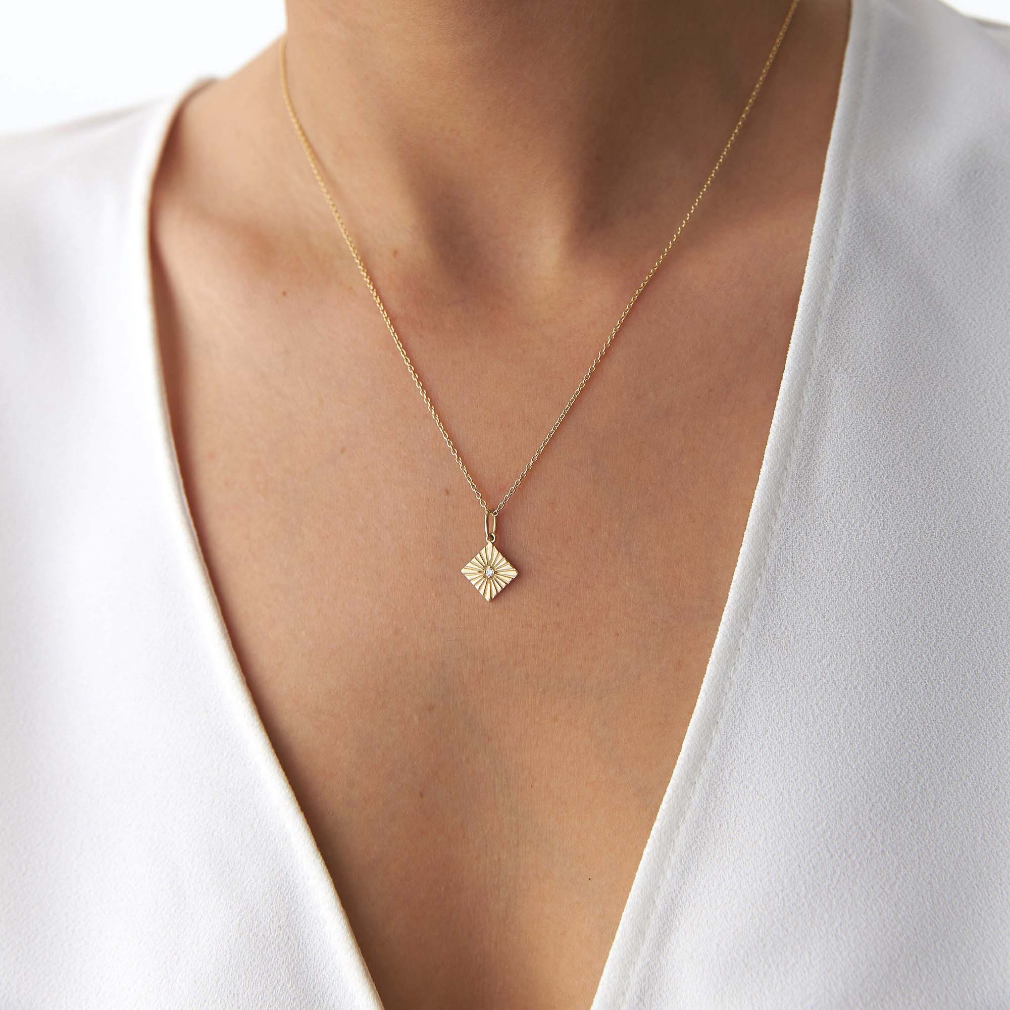 Mini Diamond Square Pendant in 14K Gold