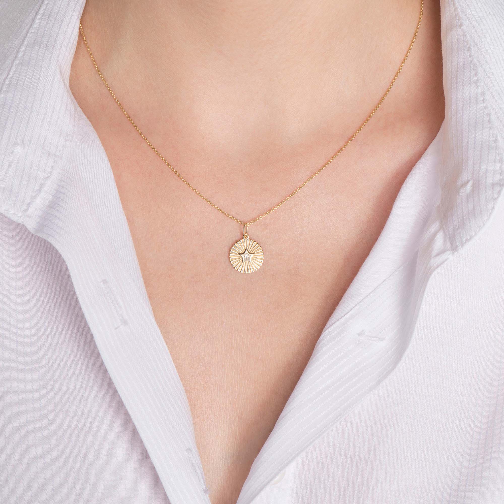 Mini Diamond Star Coin Pendant in 14K Gold