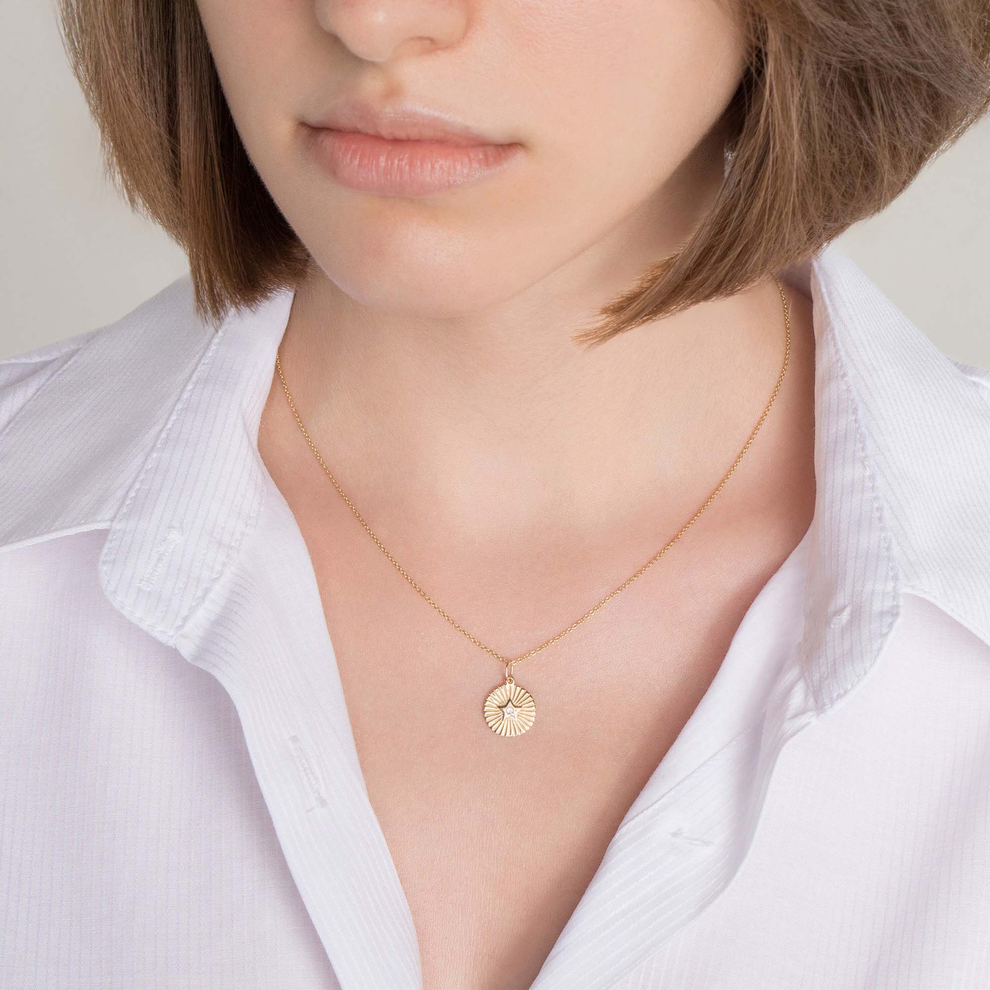 Mini Diamond Star Coin Pendant in 14K Gold